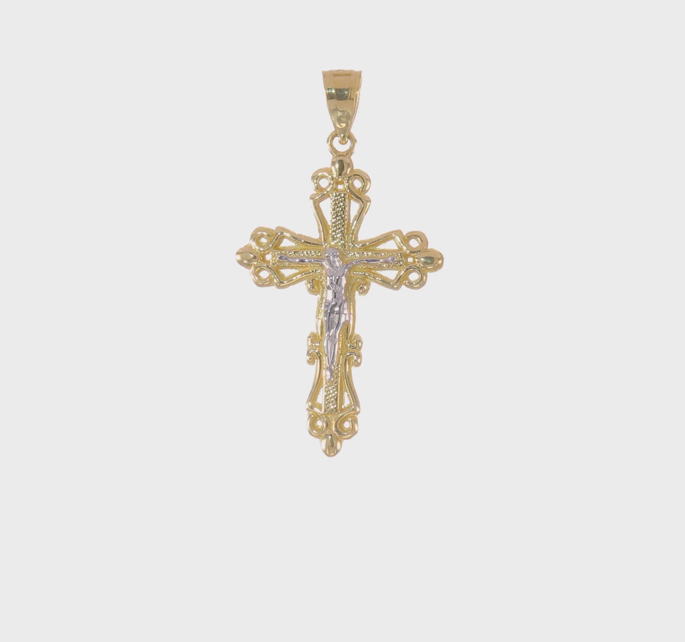 10KT Yellow Gold w/Rhodium Crucifix Pendant