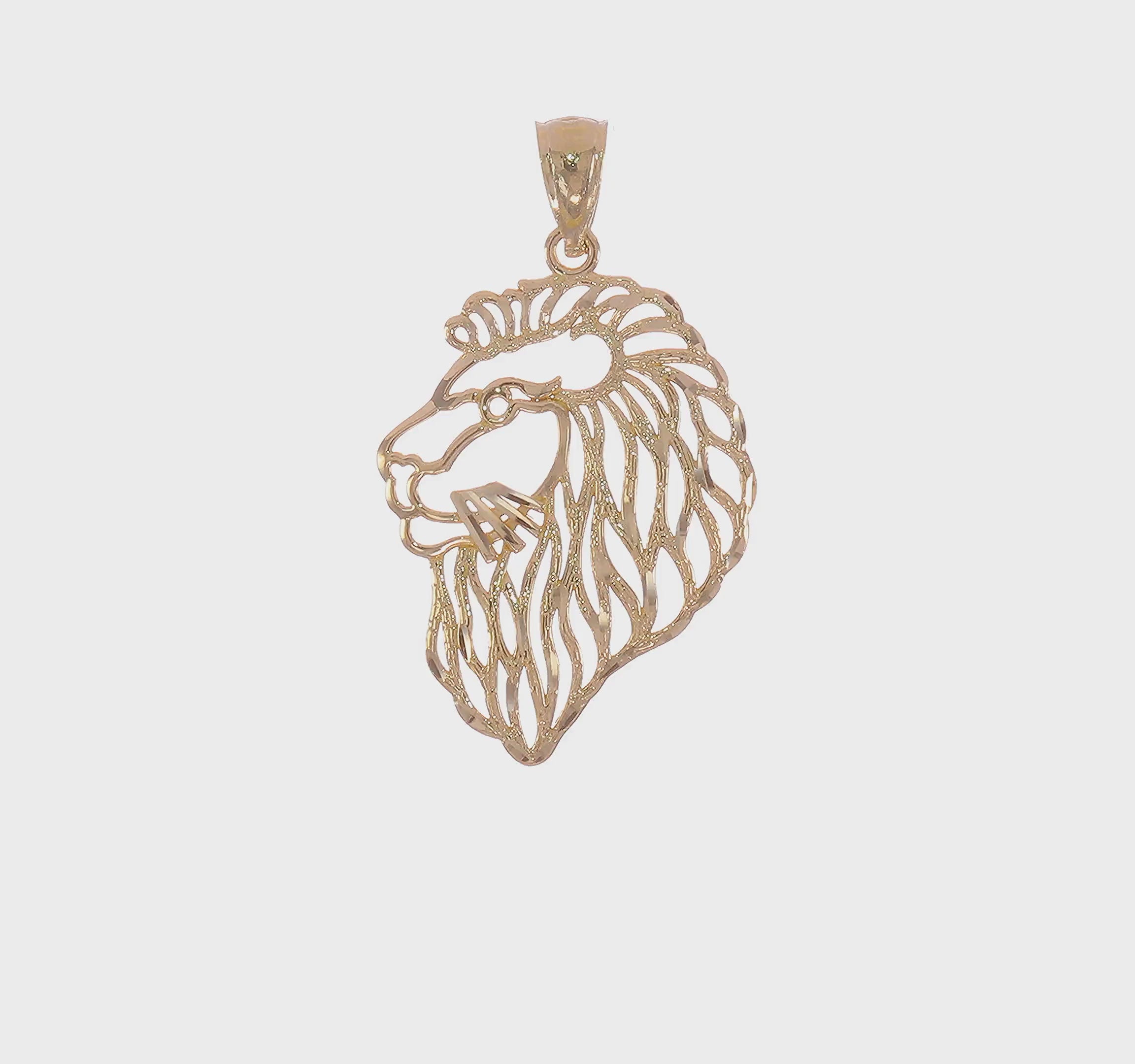 14KT Yellow Gold Diamond-Cut Lion Profile Pendant