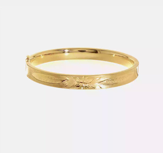 14kt Yellow Gold 5/16 Diamond-cut Concave 8.00mm Hinged Oval Bangle Bracelet