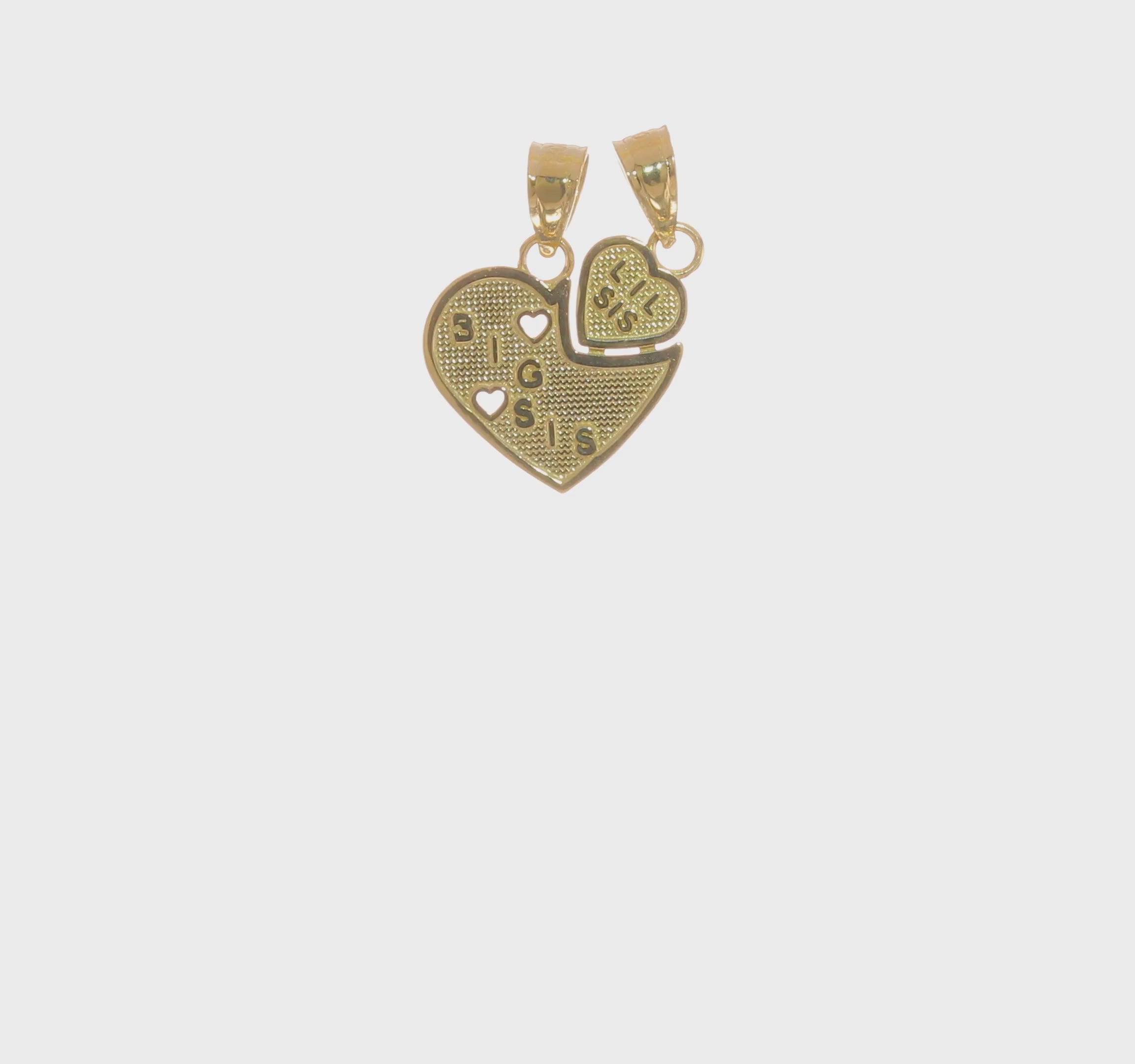 10KT Yellow Gold BIG SIS, Lil SIS Break-Apart Heart Charm