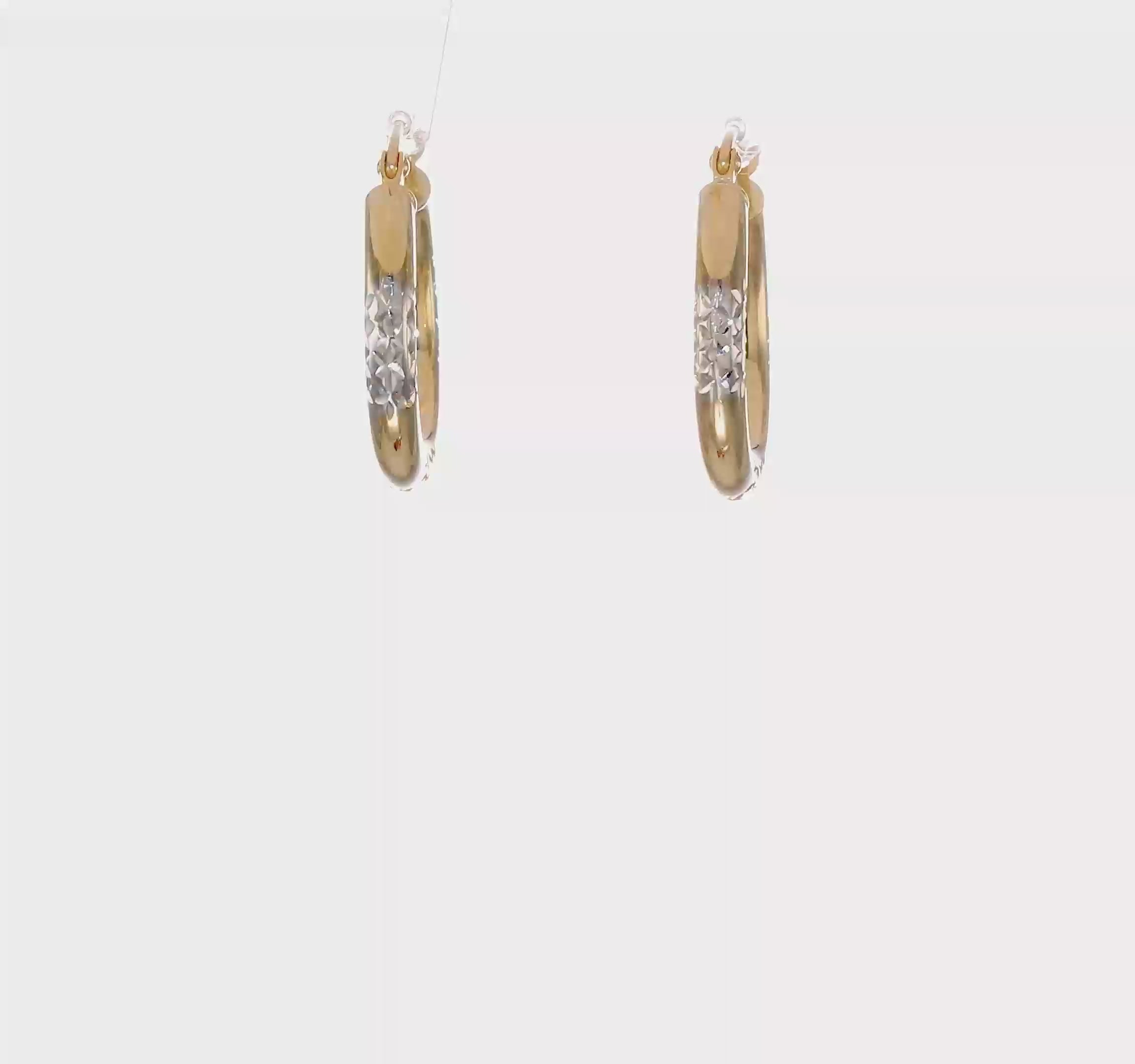 10kt White & Rose Rhodium D/C 3x20mm Hoop Earrings