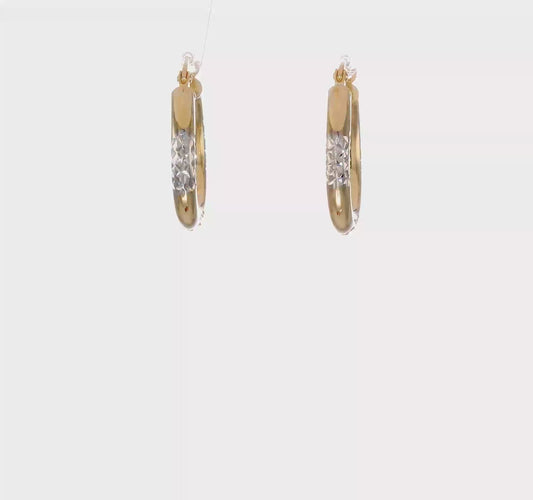 10kt White & Rose Rhodium D/C 3x20mm Hoop Earrings