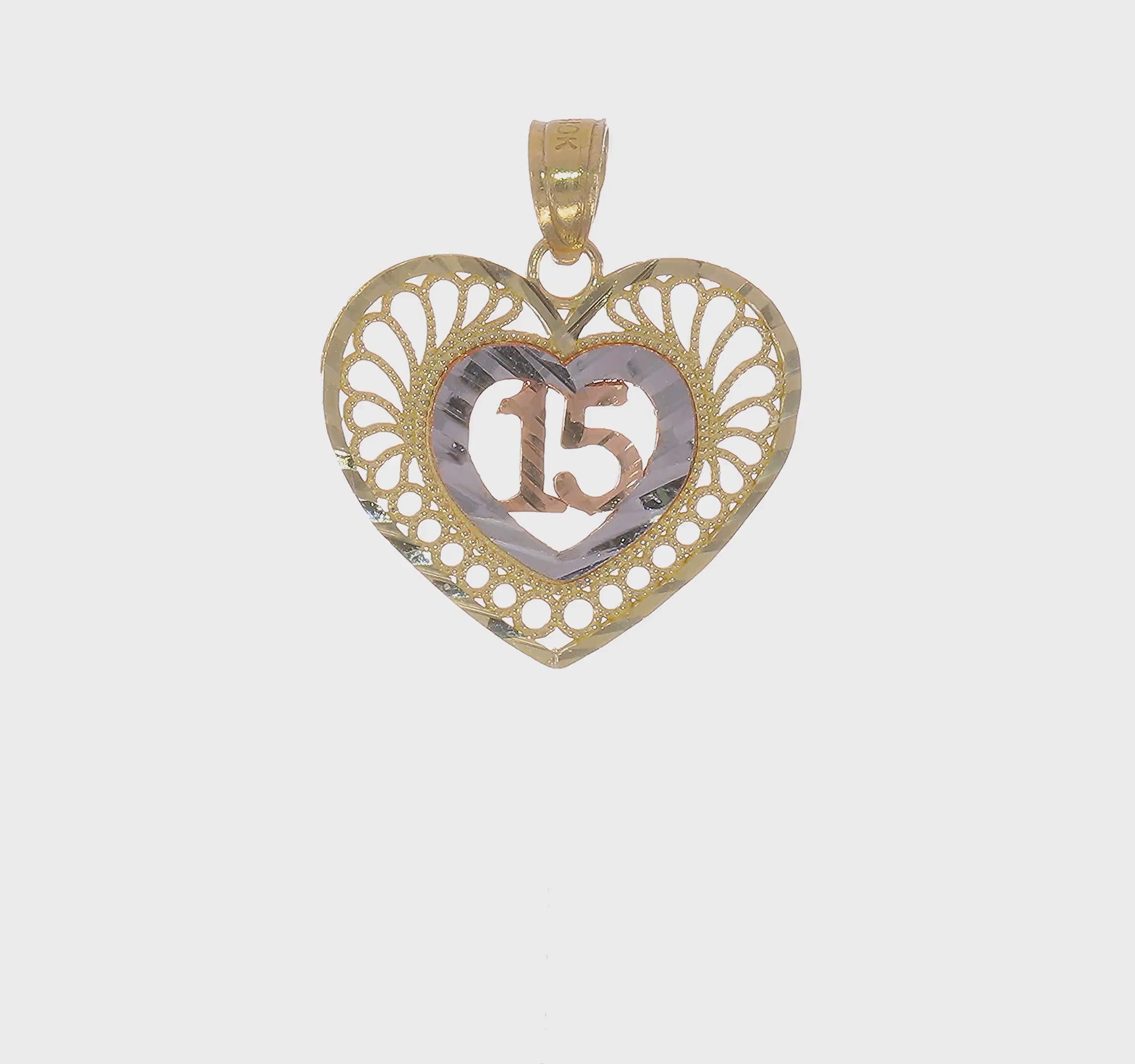 10KT Two-tone w/White Rhodium 15 Heart Pendant