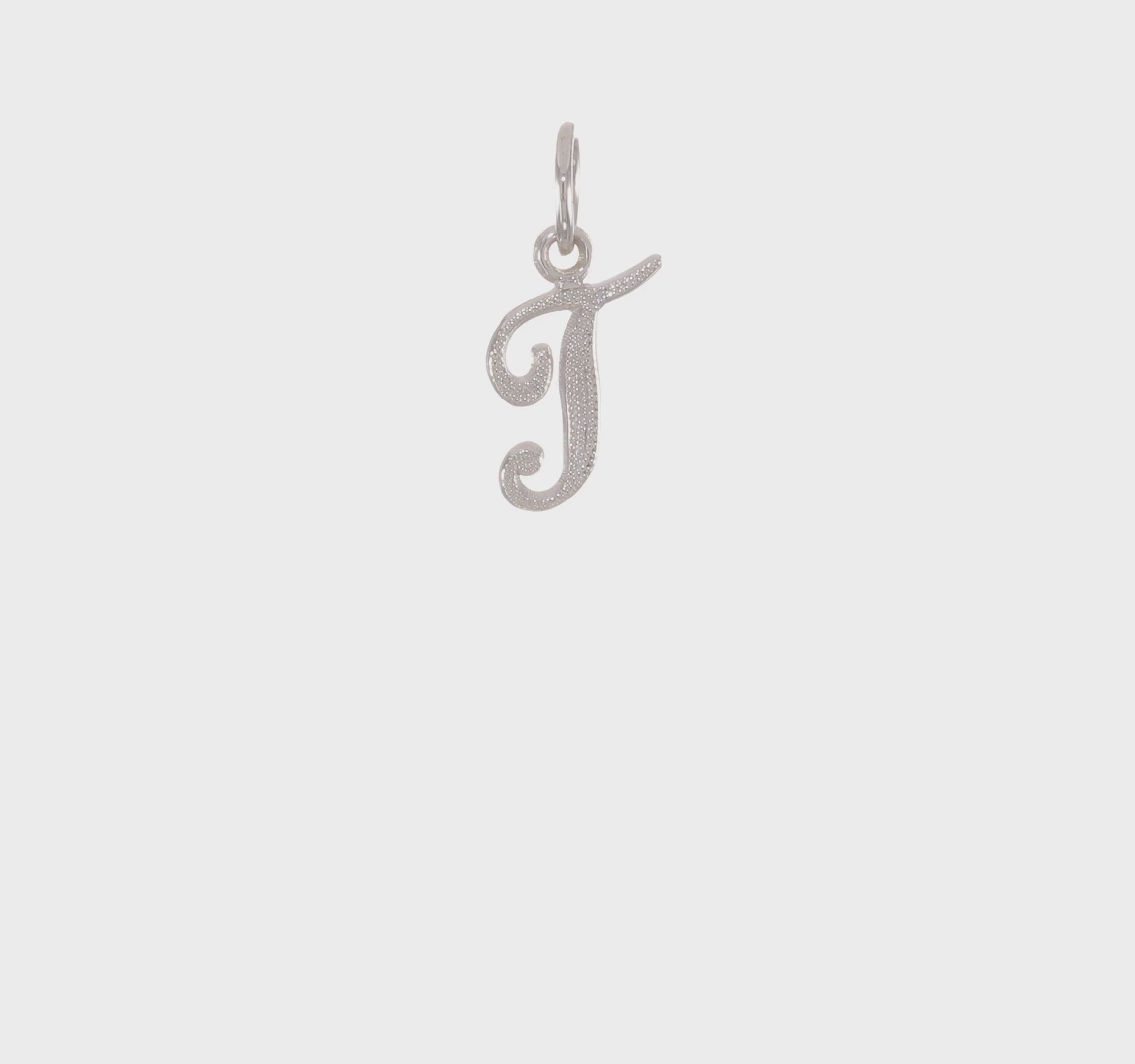 14KT White Gold Casted Script Letter T Initial Charm