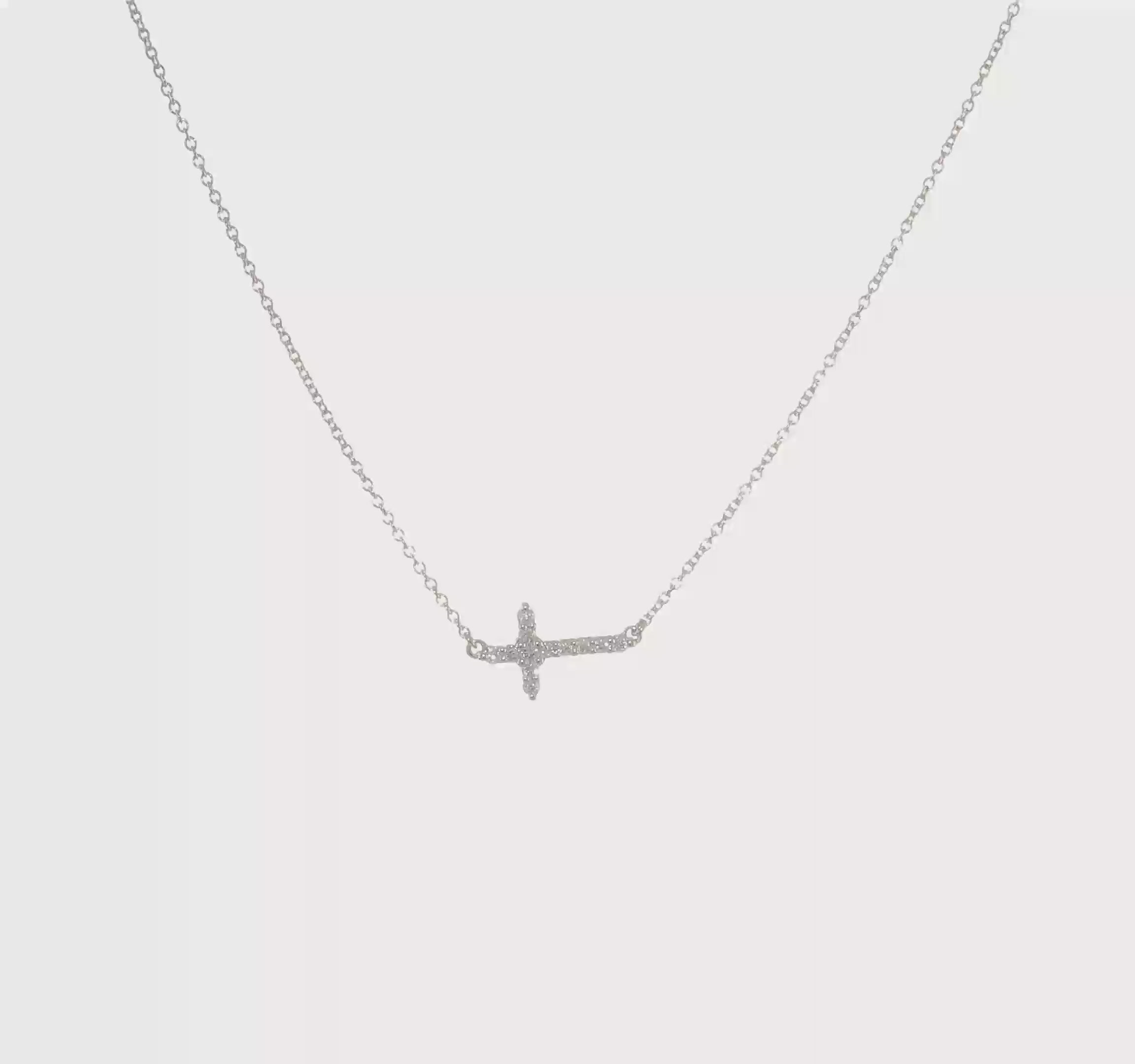 14kt White Gold Diamond Sideways Cross 18in Necklace
