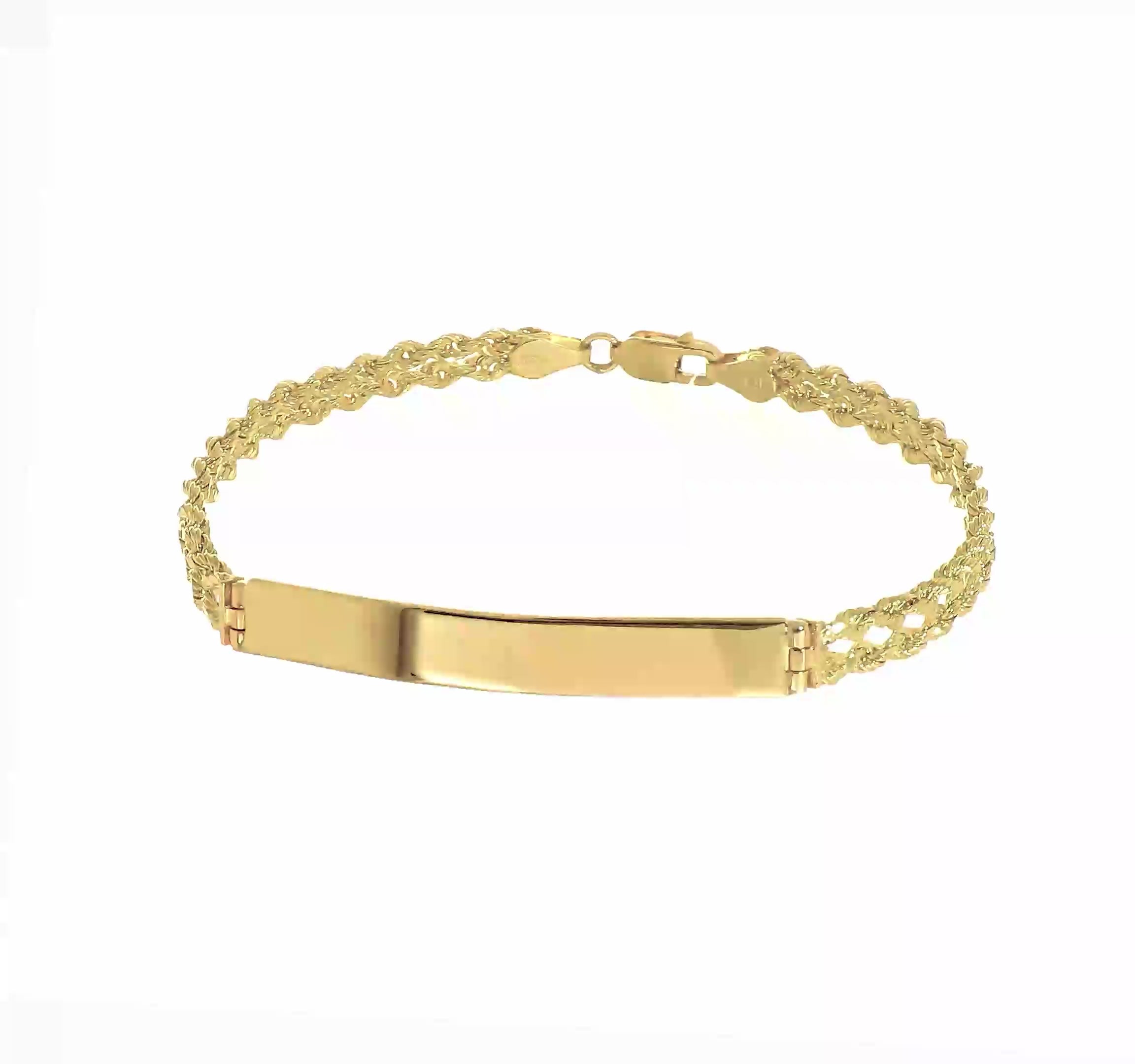 14kt Yellow Gold Polished Solid Chain/Solid Plate Two-Strand Rope 39.5x5mm Plate 7 inch ID Bracelet