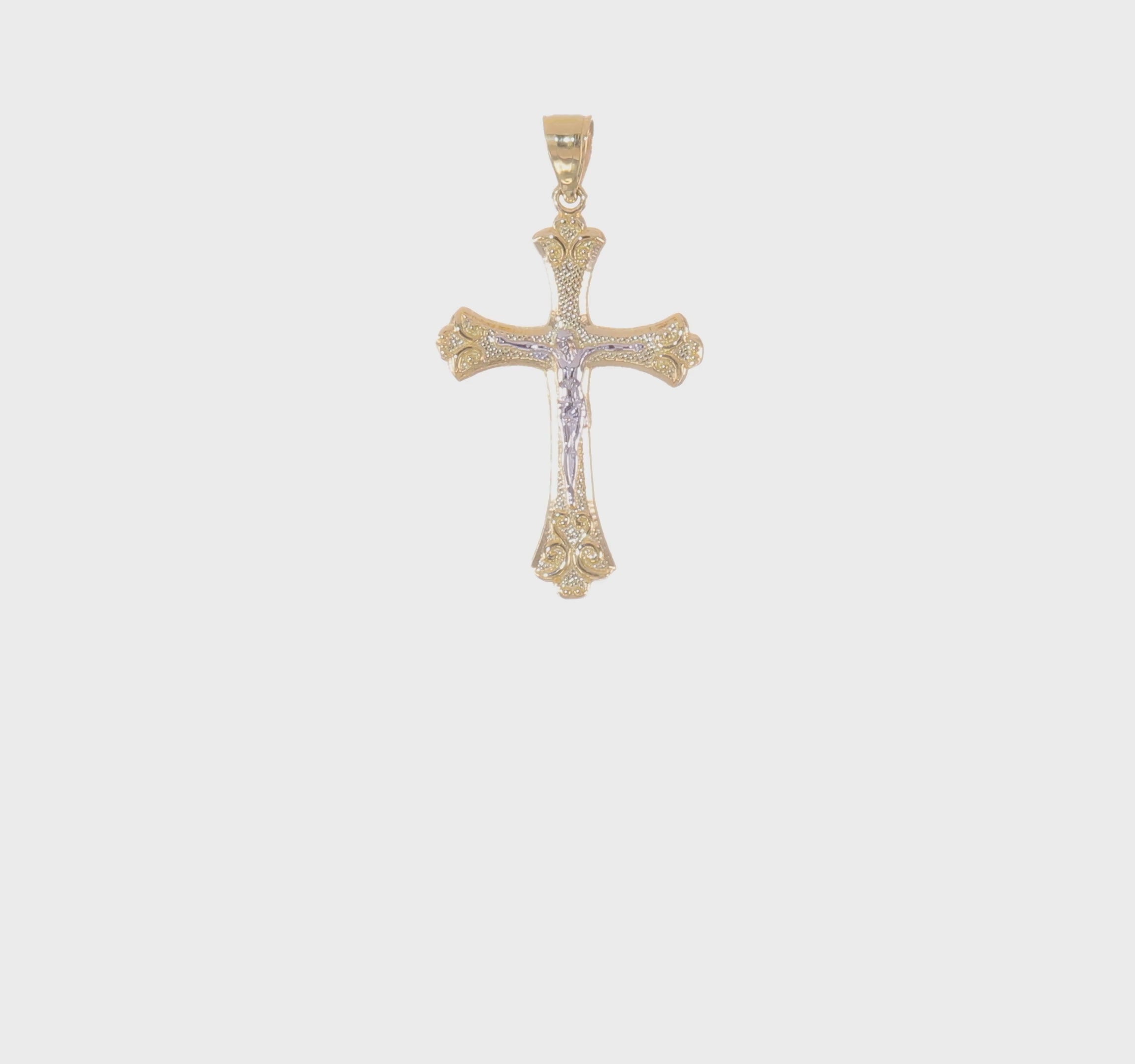 10kt Yellow Gold w/Rhodium Fleur De Lis Crucifix Pendant