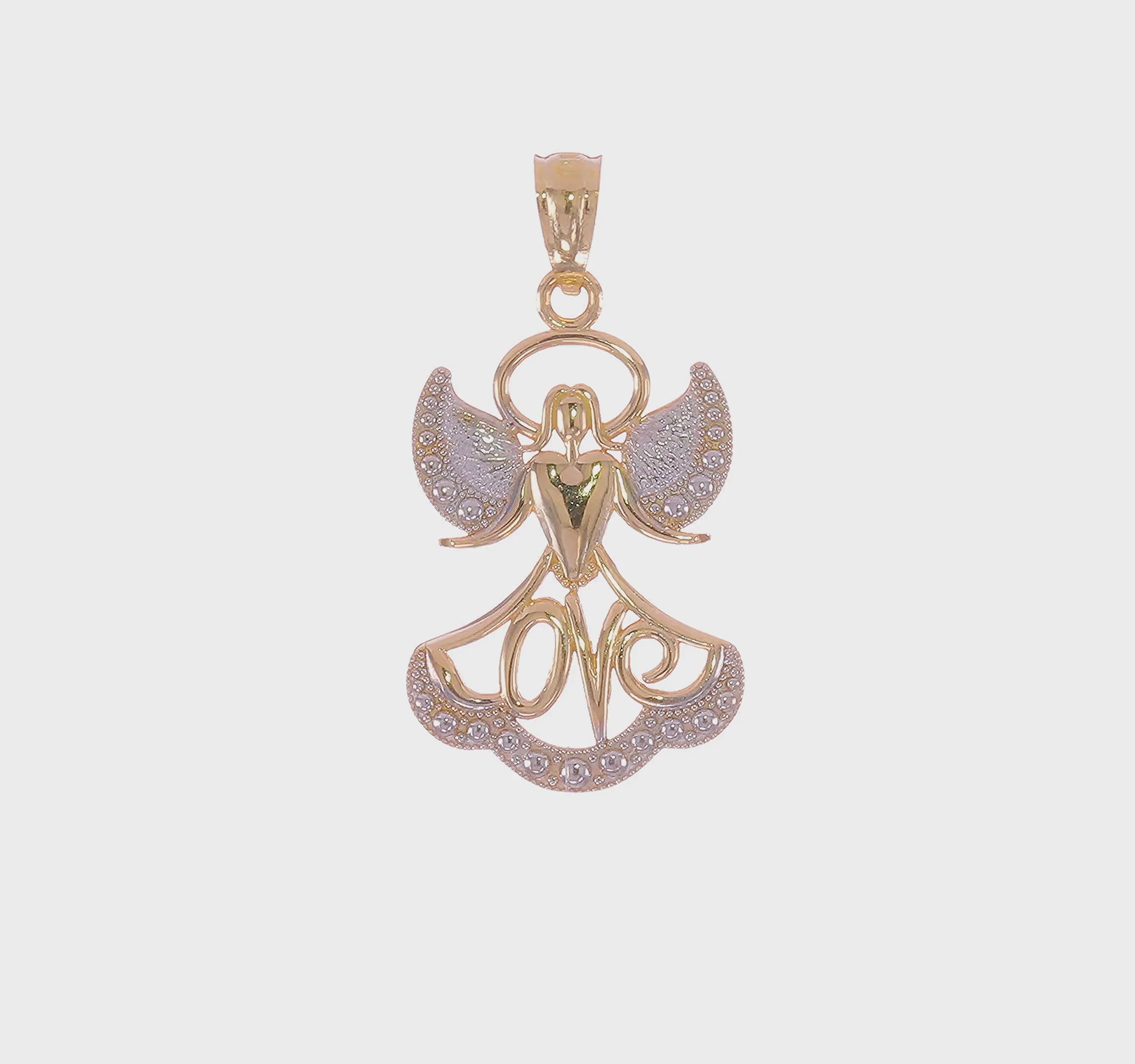 14KT Yellow Gold w/Rhodium LOVE Angel Pendant