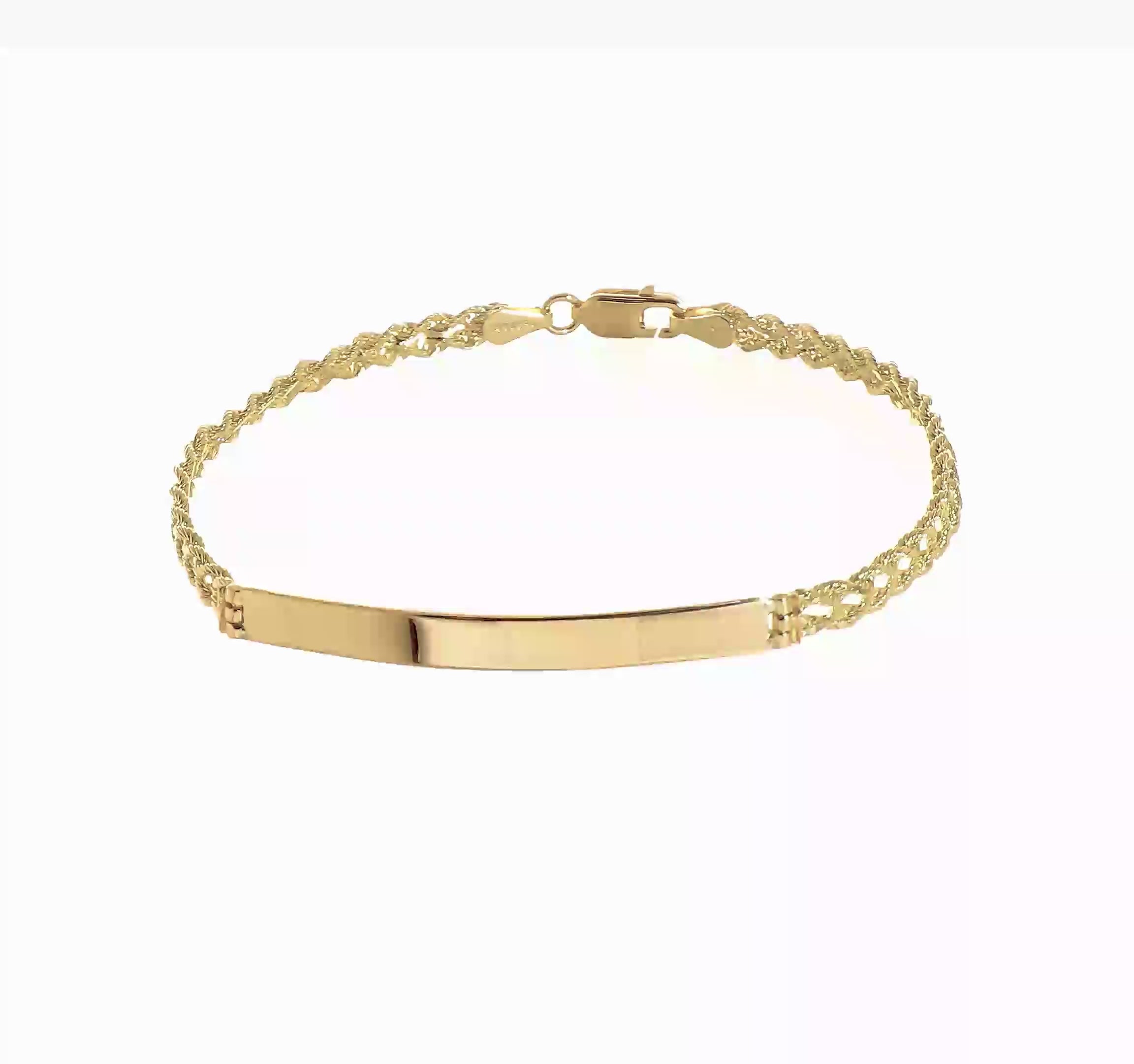 14kt Yellow Gold Polished Solid Chain/Solid Plate Two-Strand Rope 41x5mm Plate 8 inch ID Bracelet