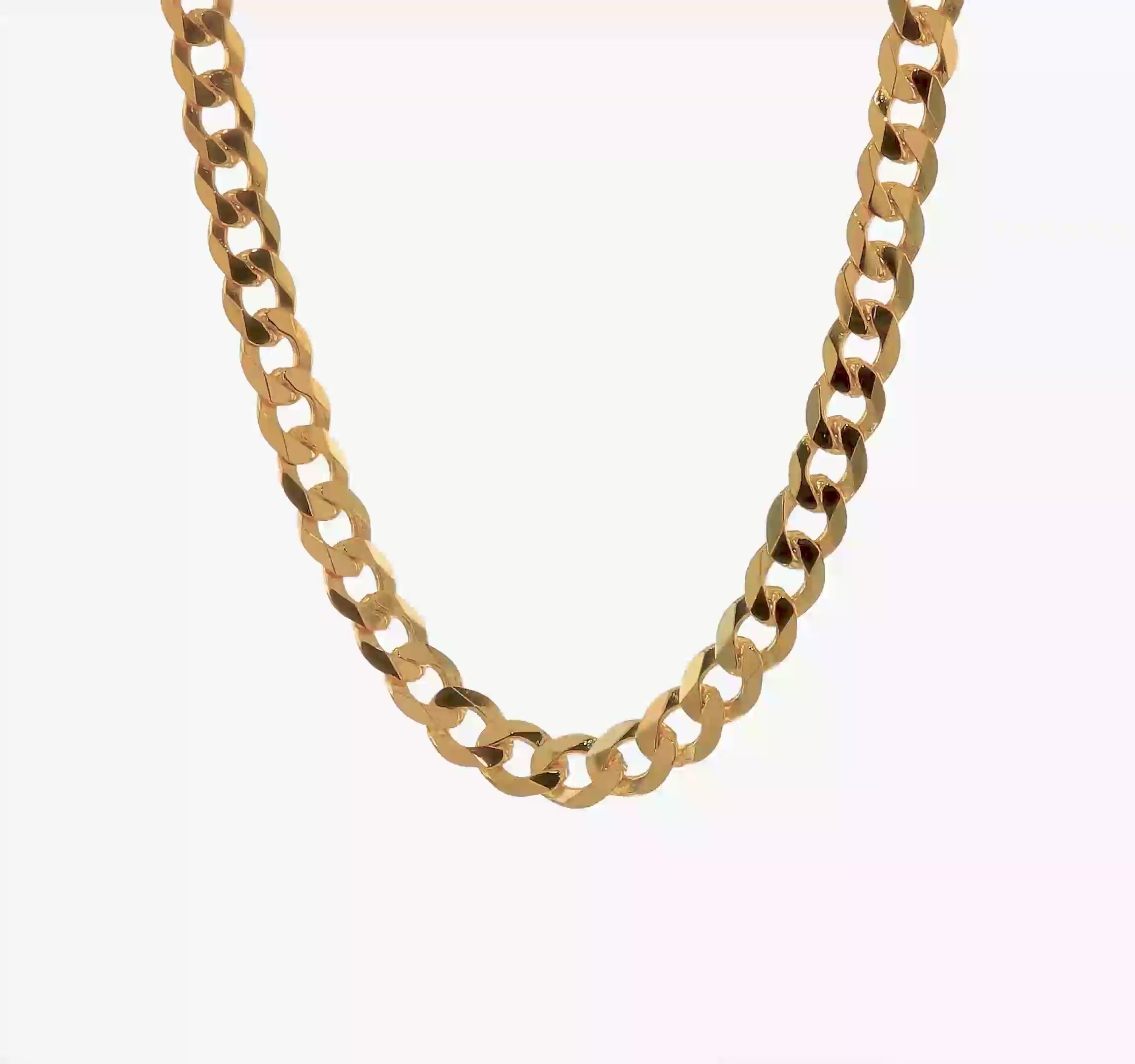 14KT Yellow Gold 9.5mm Flat Beveled Curb Chain