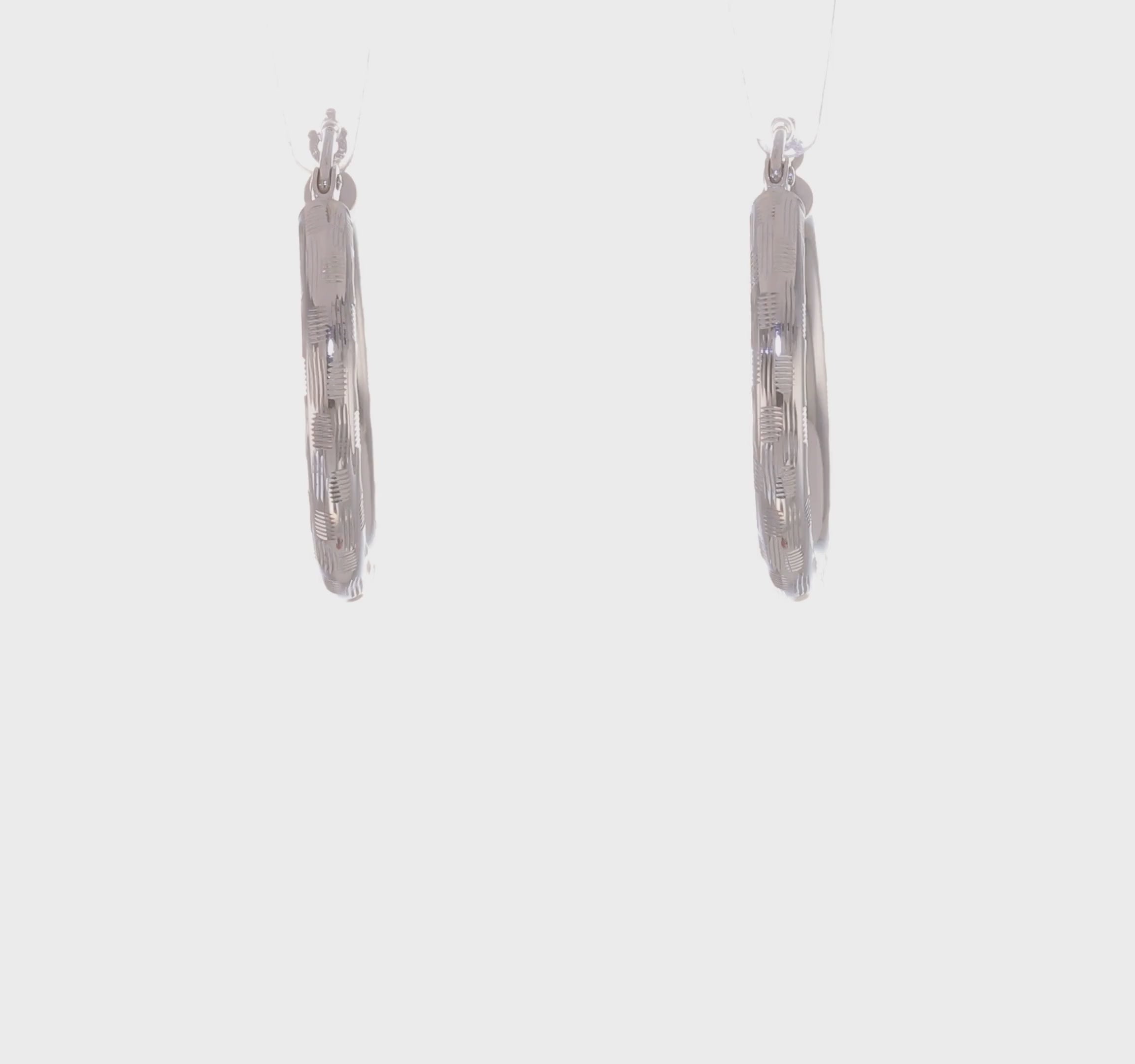 14kt White Gold Diamond-cut Hoop Earrings