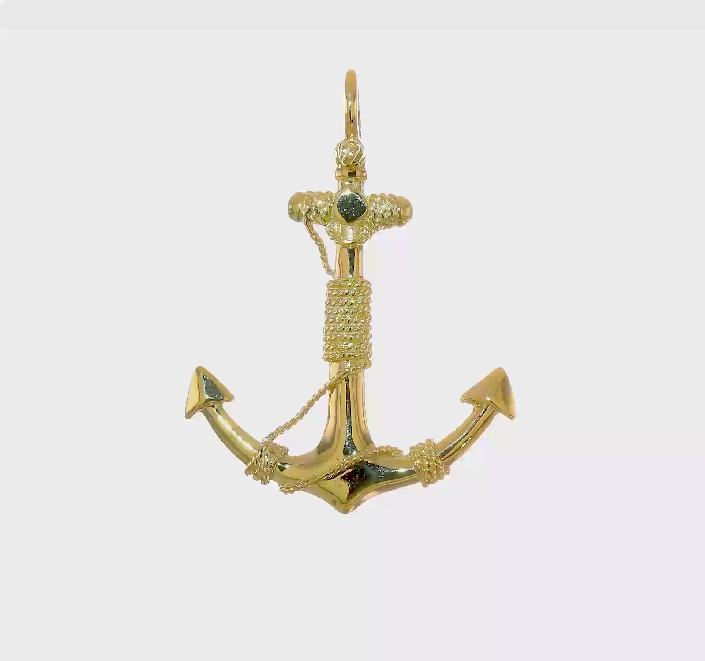 10kt Yellow Gold 3-D Solid Anchor with Rope Pendant
