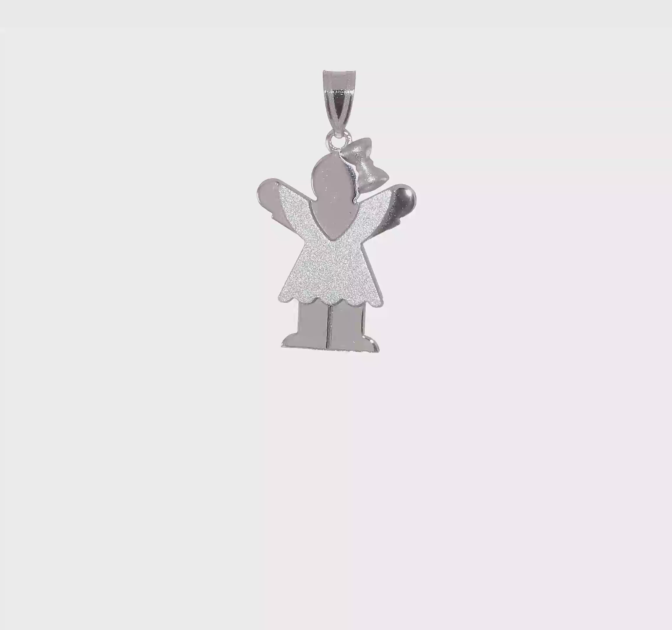 14kt White Gold Small Girl with Bow on Right Engravable Charm