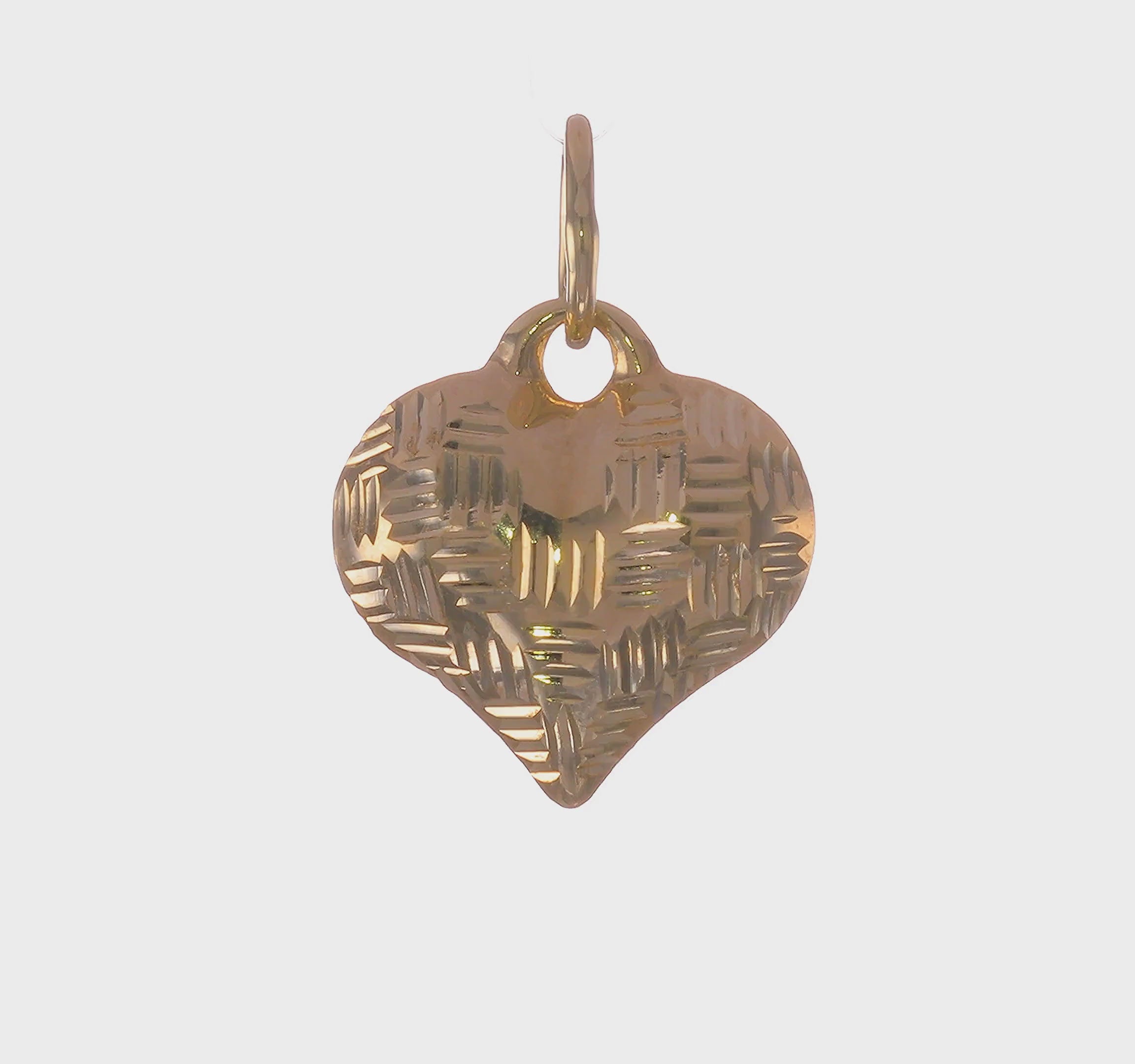 14KT Yellow Gold Polished Basket Weave Pattern 3-D Heart Pendant