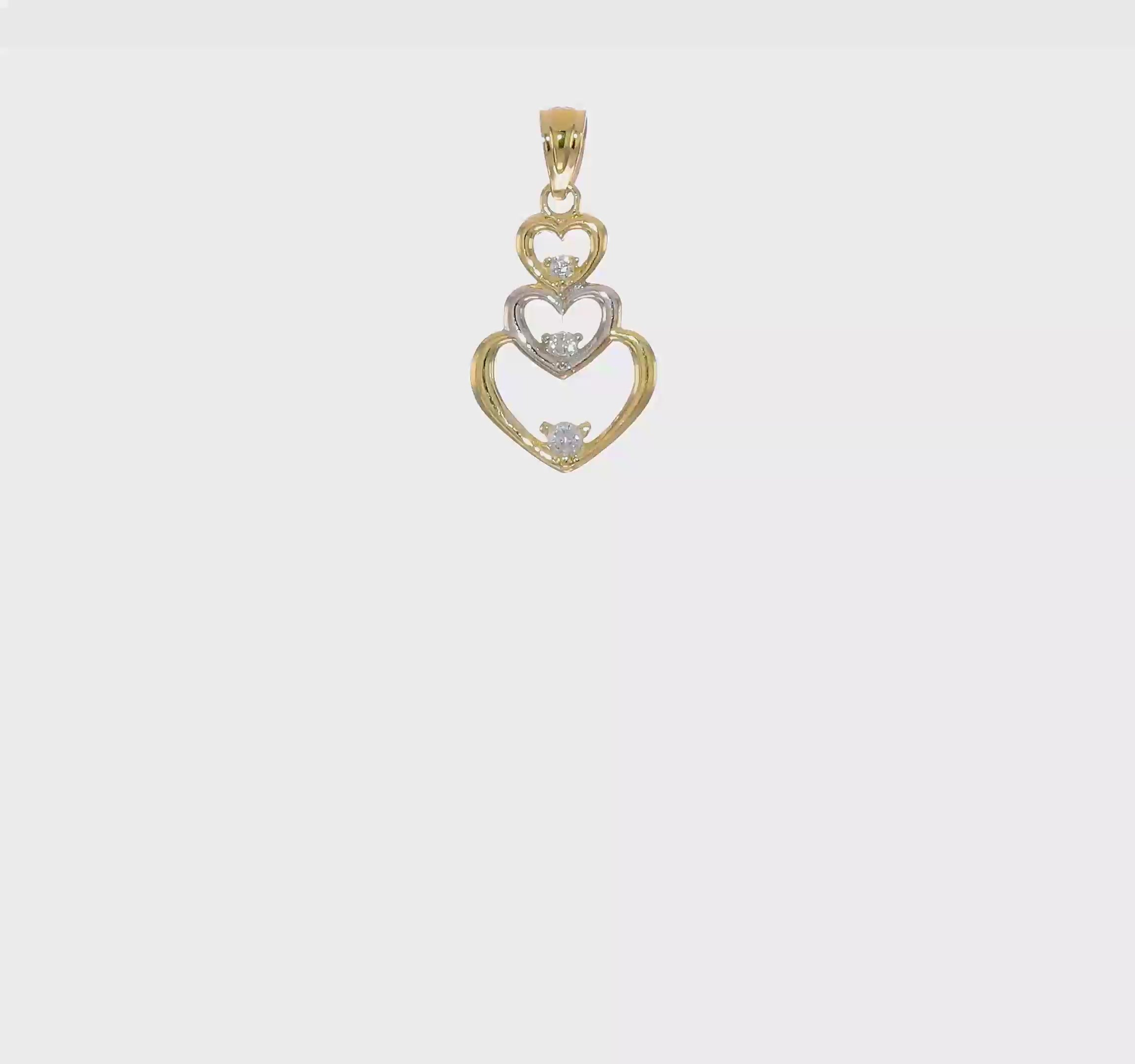 10KT Two Tone w/Rhodium CZ 3-Heart Pendant