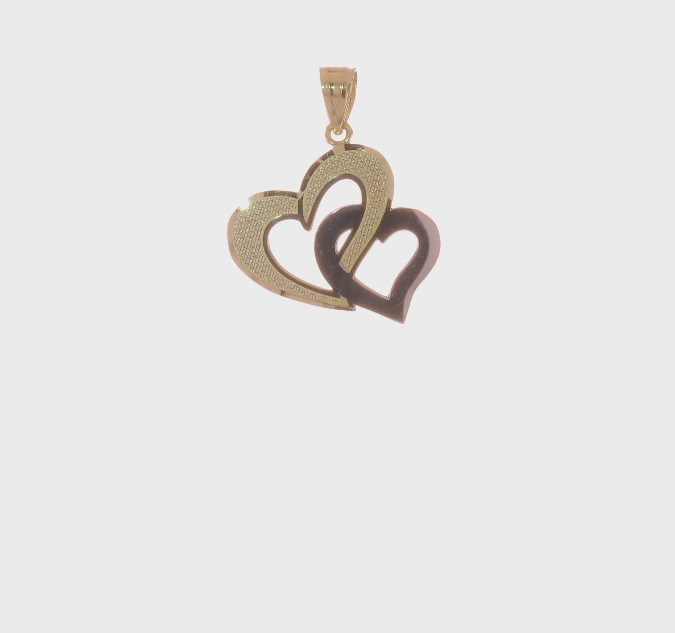 10KT Yellow Gold w/Rhodium Double Heart Pendant