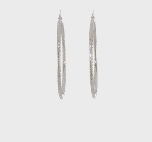 14kt White Gold Diamond-cut 3mm Round Hoop Earrings