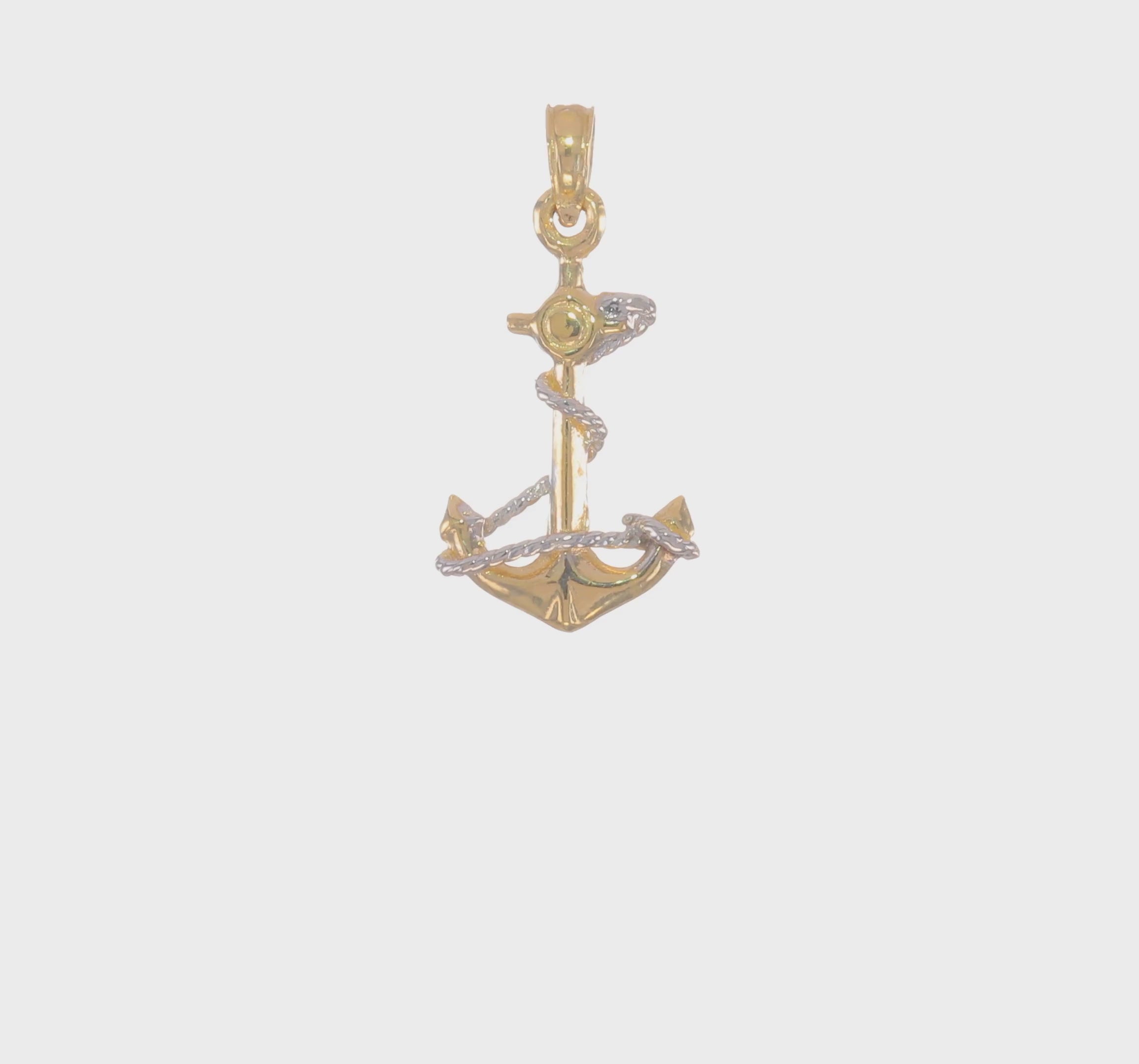 14KT Two-Tone 3D Anchor W/Rope Pendant