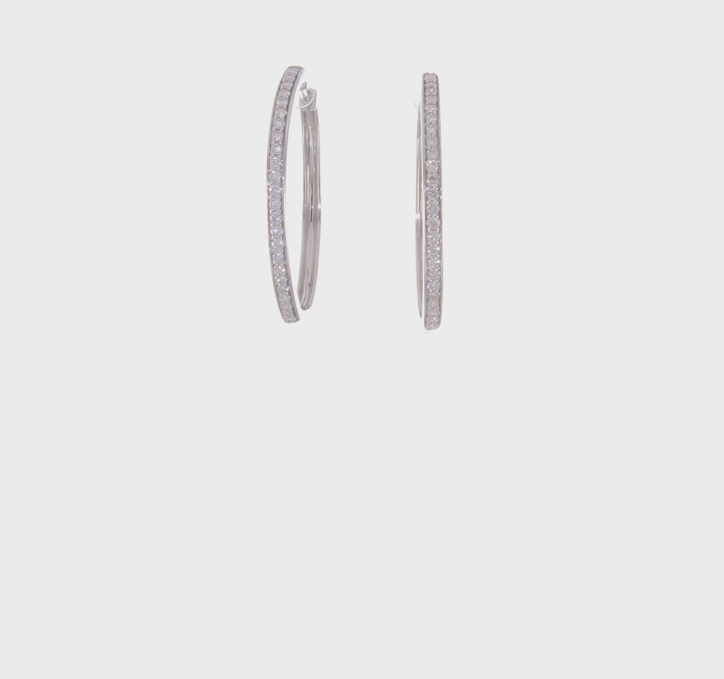 14kt White Gold Diamond Hinged Hoop Earrings