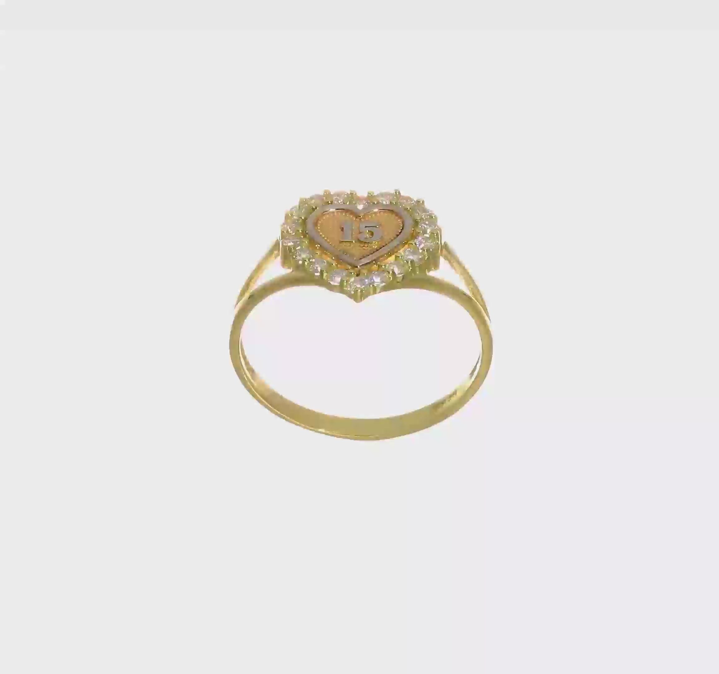 10kt Two-tone with White Rhodium Sweet 15 CZ Heart Ring