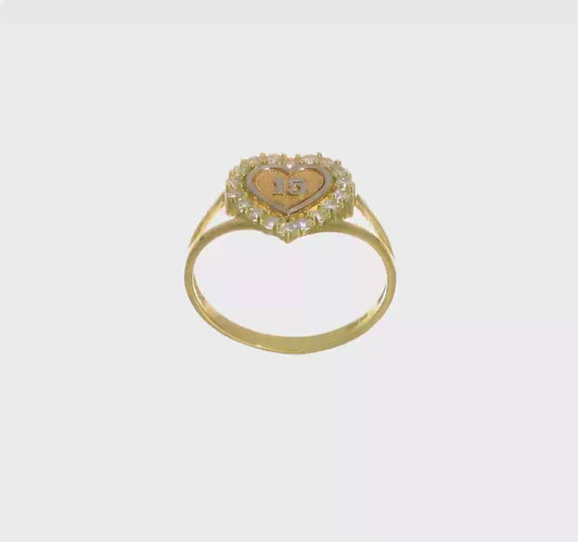 10kt Two-tone with White Rhodium Sweet 15 CZ Heart Ring