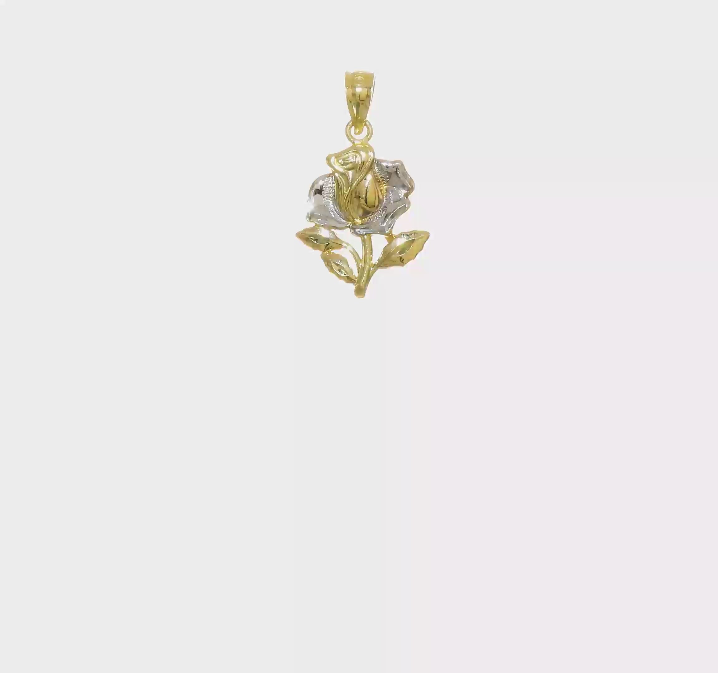 14KT Yellow Gold White Rhodium Rose Pendant