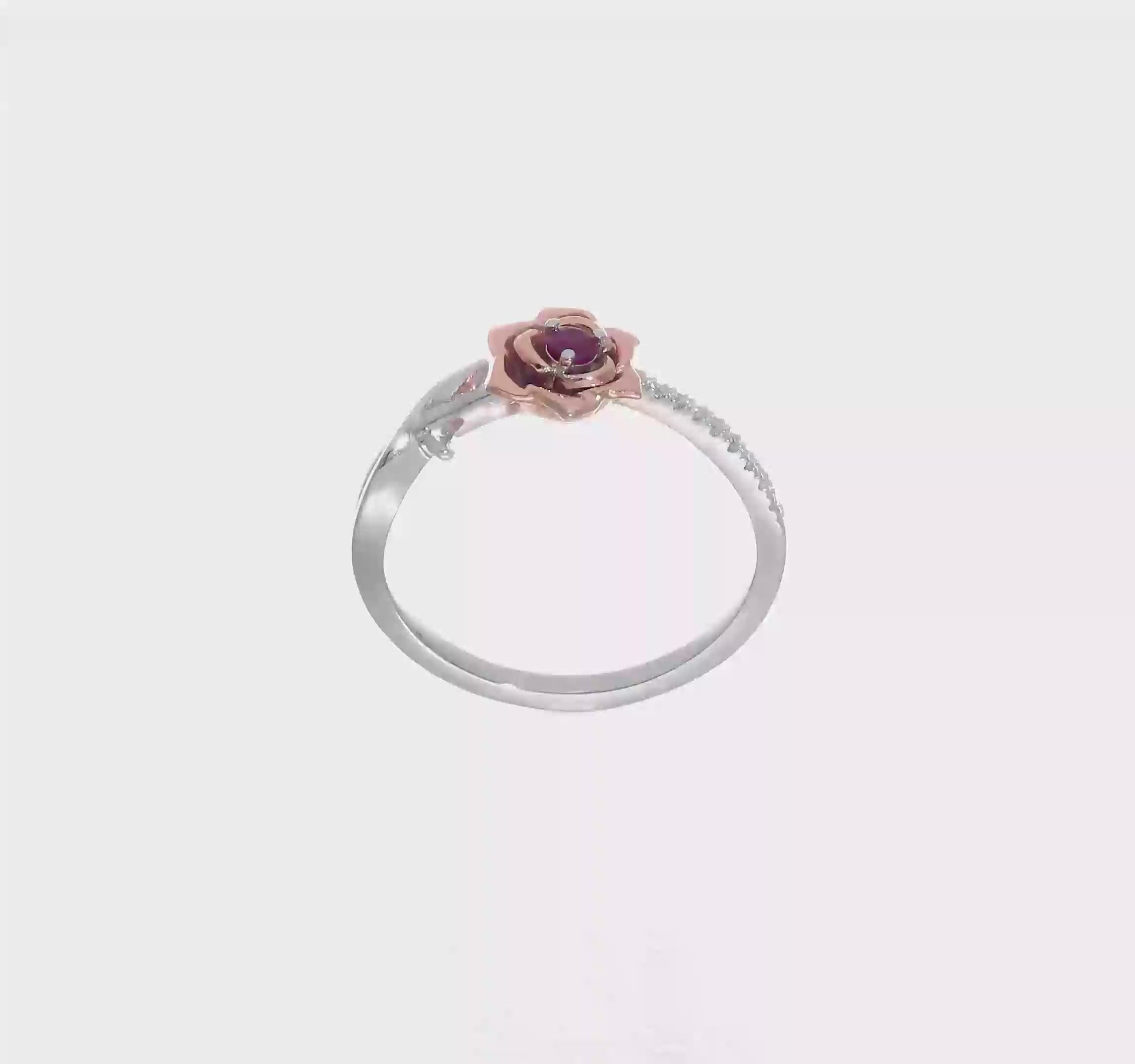 14KT Two-tone White & Rose Ruby and Diamond Flower Ring