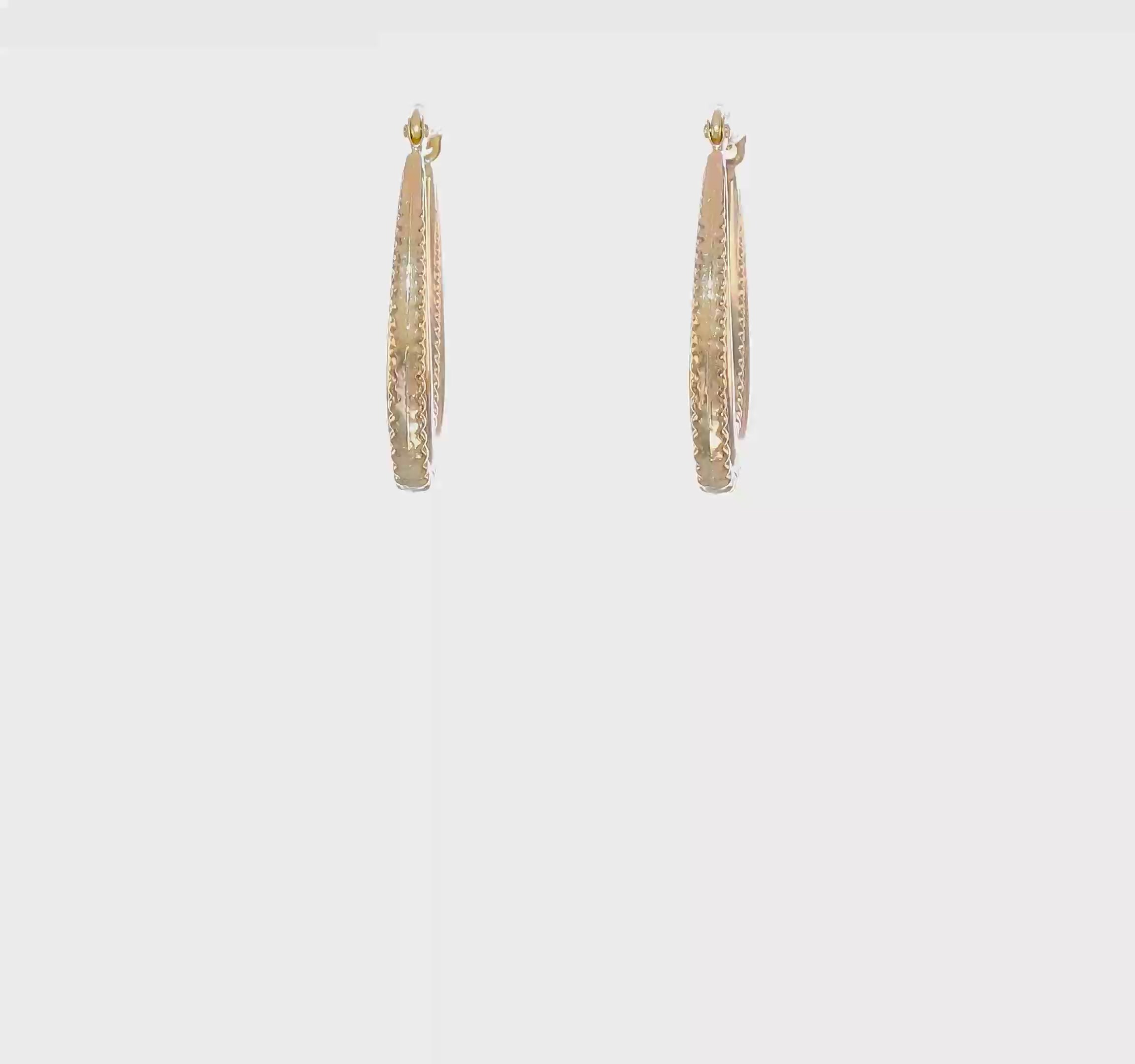 10KT Yellow Gold Textured Oval Hollow Hoop Earrings
