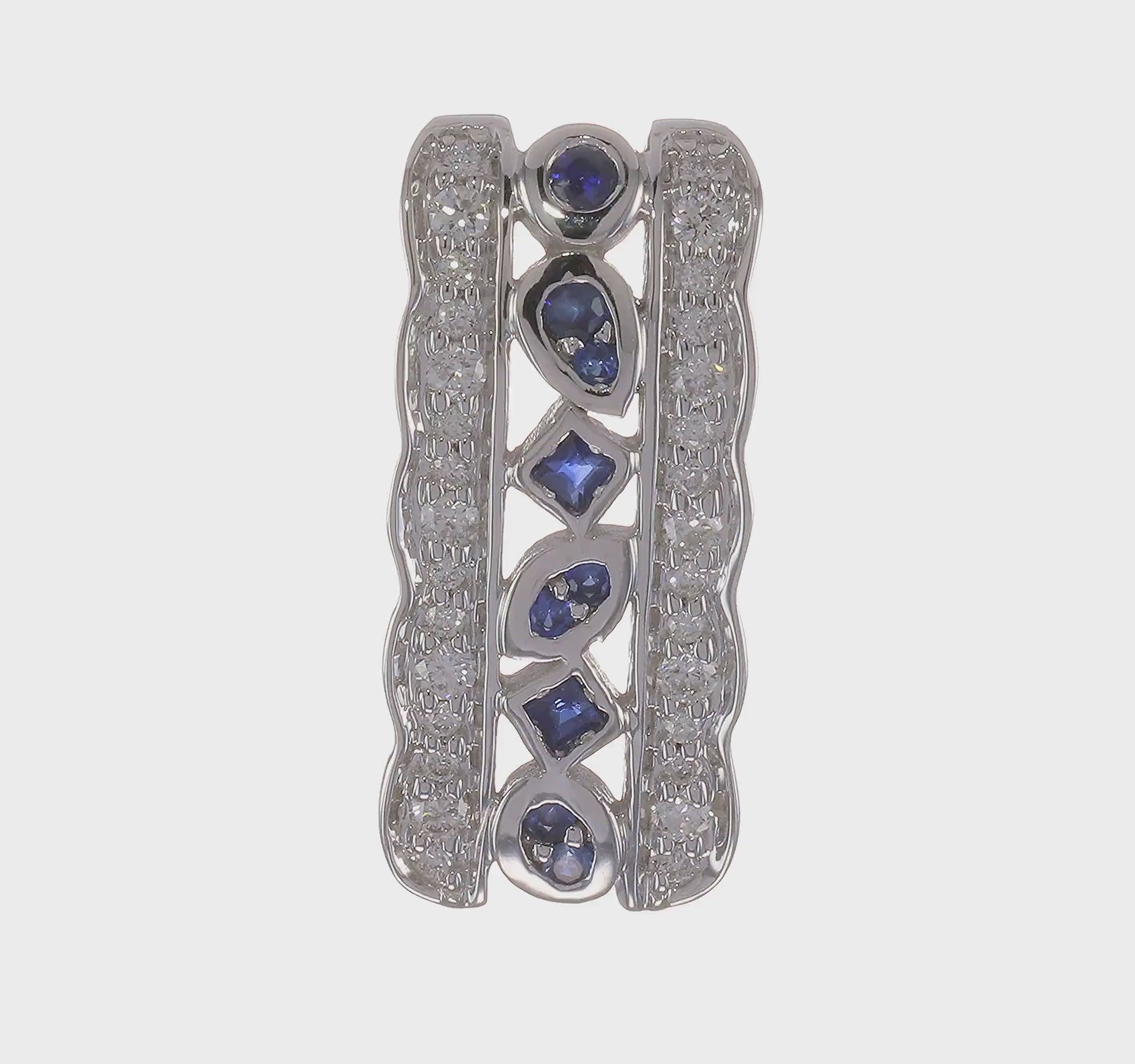 14kt White Gold 1/5ct. Diamond and .17 Sapphire Fancy Chain Slide