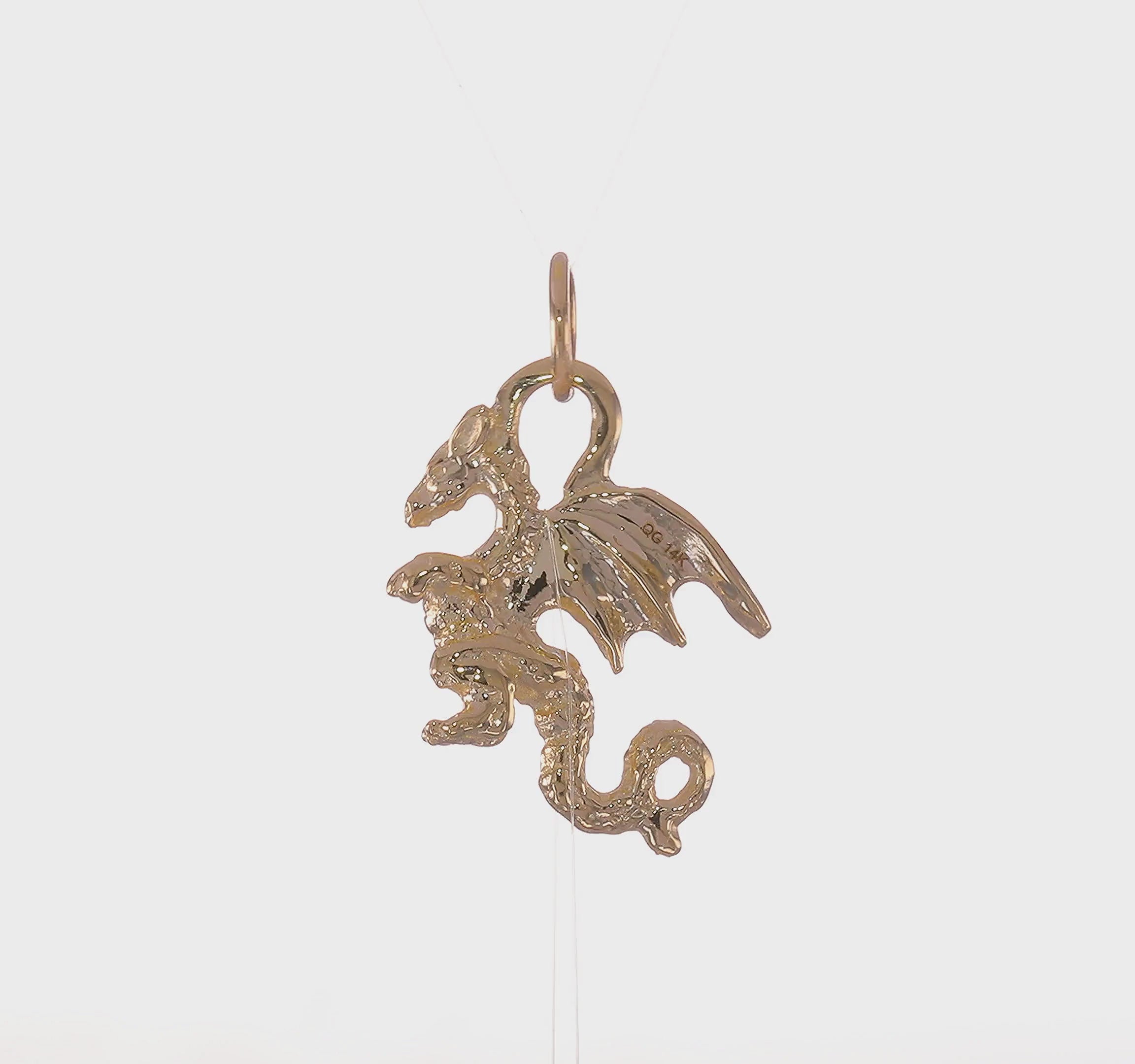 14kt Yellow Gold Solid Polished 3-D Dragon Charm