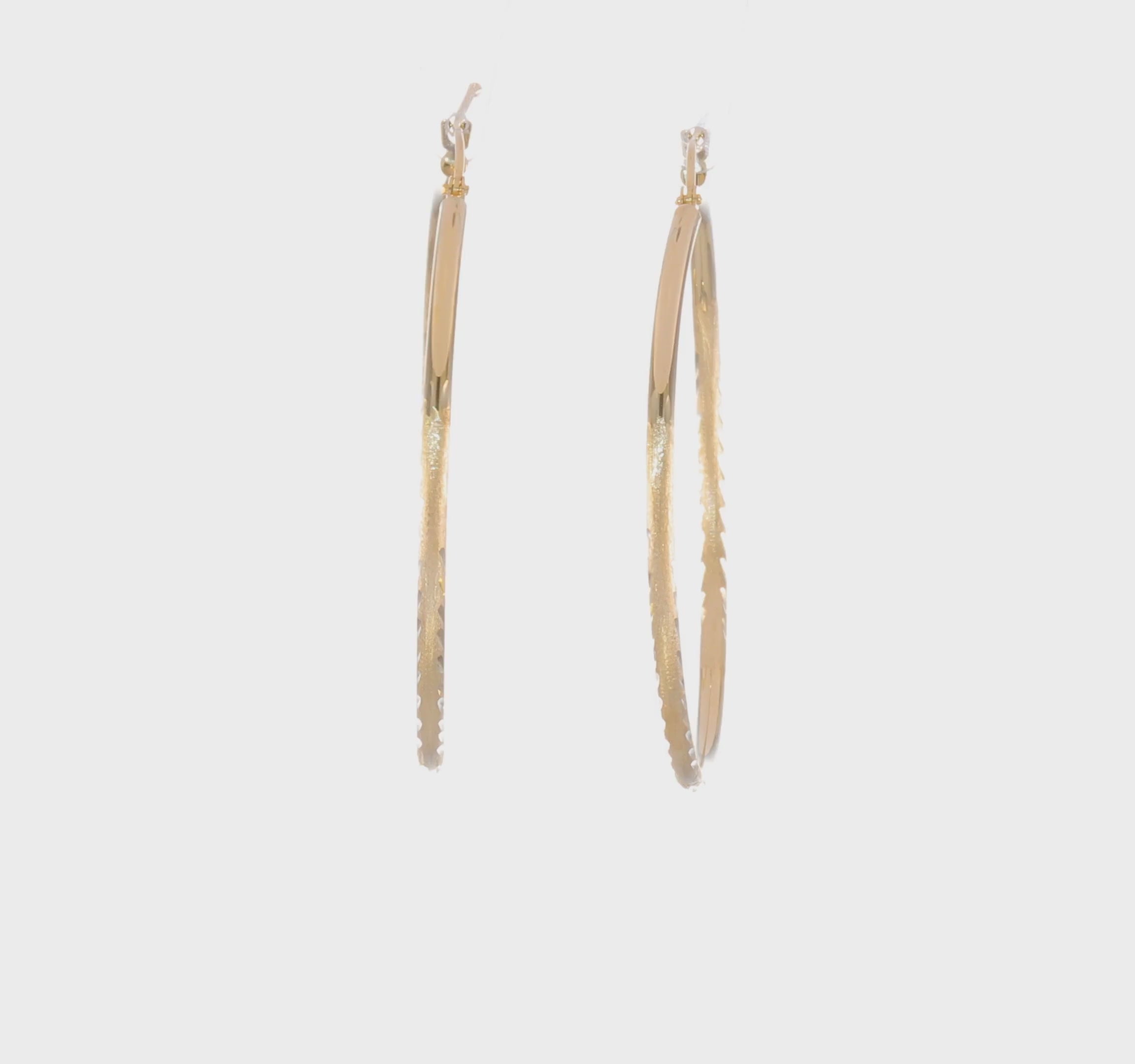 14kt Yellow Gold Satin and Diamond-cut 2mm Round Tube Hoop Earrings