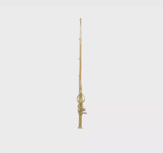 10kt Yellow Gold w/Rhodium 3-D Fly Rod Fishing Pole Charm