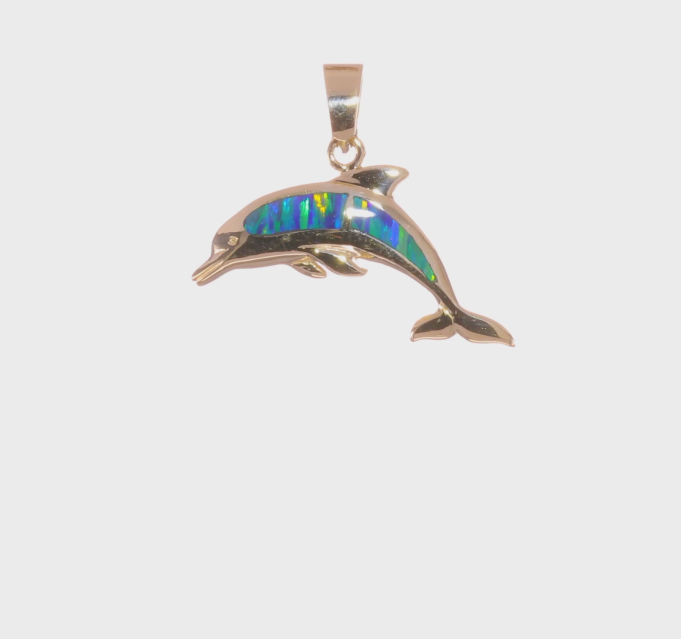 14kt Yellow Gold Lab Created Opal Dolphin Pendant