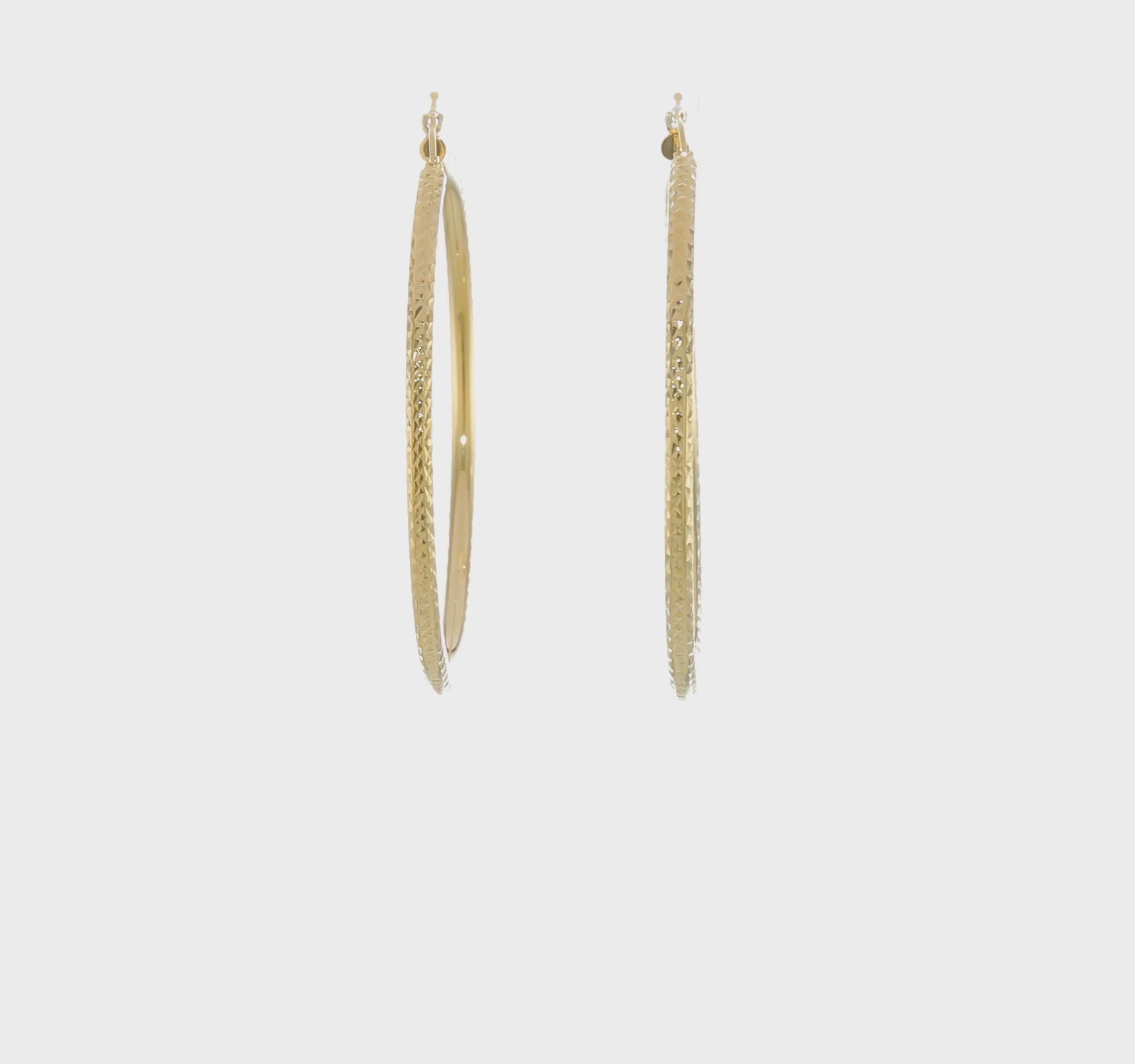 14kt Yellow Gold Diamond-cut 3mm Round Hoop Earrings