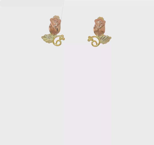 10kt Tri-Color Black Hills Gold Rose Post Earrings
