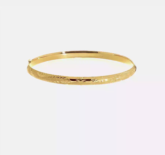 14kt Yellow Gold 3/16 Laser-Cut 5.00mm Hinged Oval Bangle Bracelet