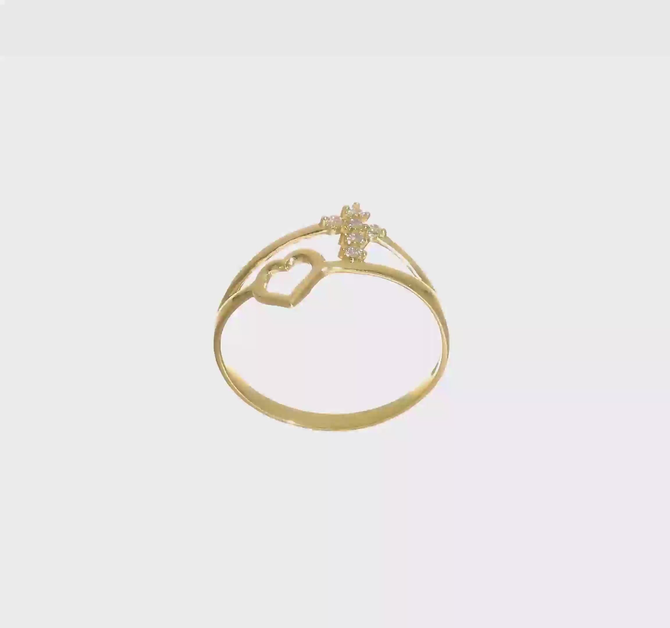 10kt Yellow Gold Heart And Cross CZ Ring