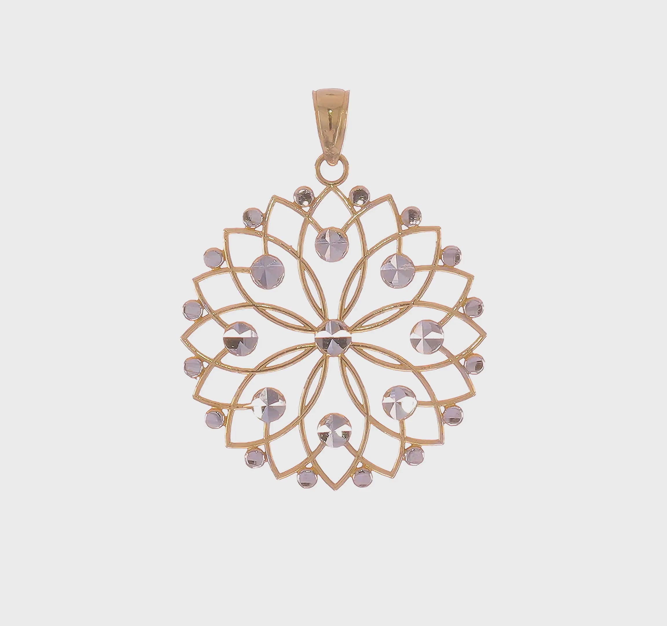 14kt Yellow Gold and White Rhodium Diamond-cut Flower Pendant