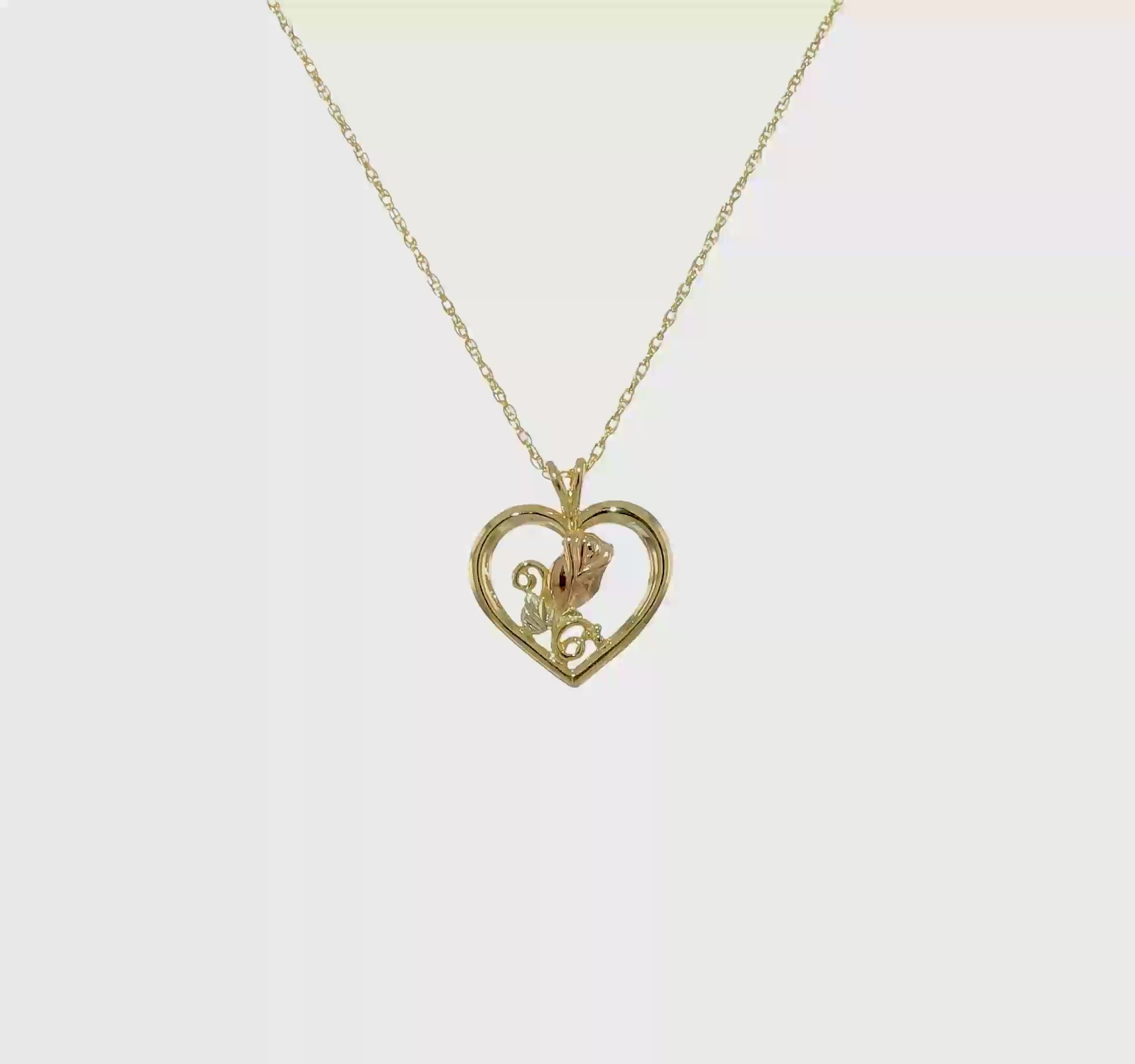 10kt Tri-Color Black Hills Gold Rose in Heart Necklace