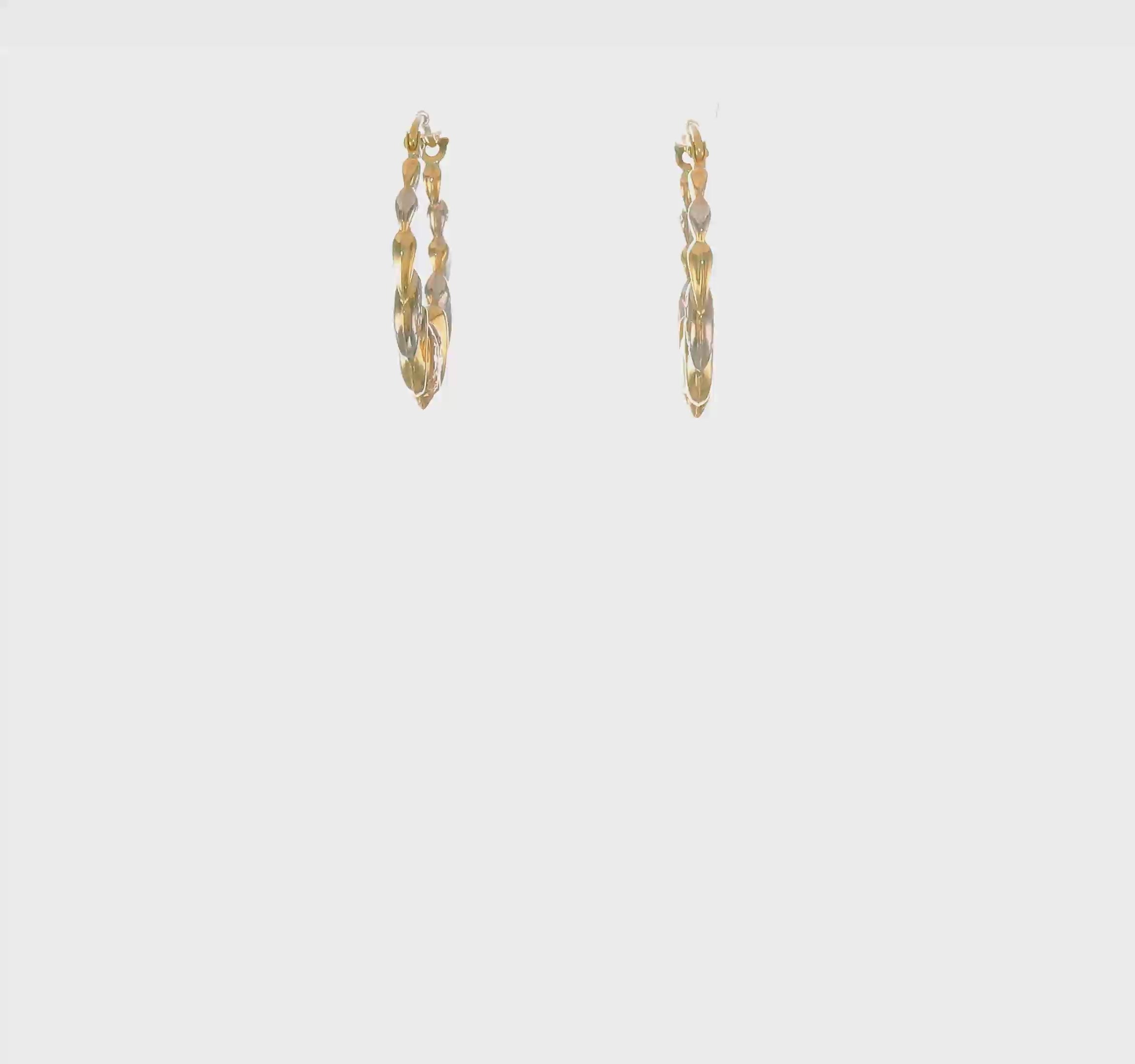 14KT Yellow Gold & White and Rose Rhodium Scalloped Heart Hoop Earrings