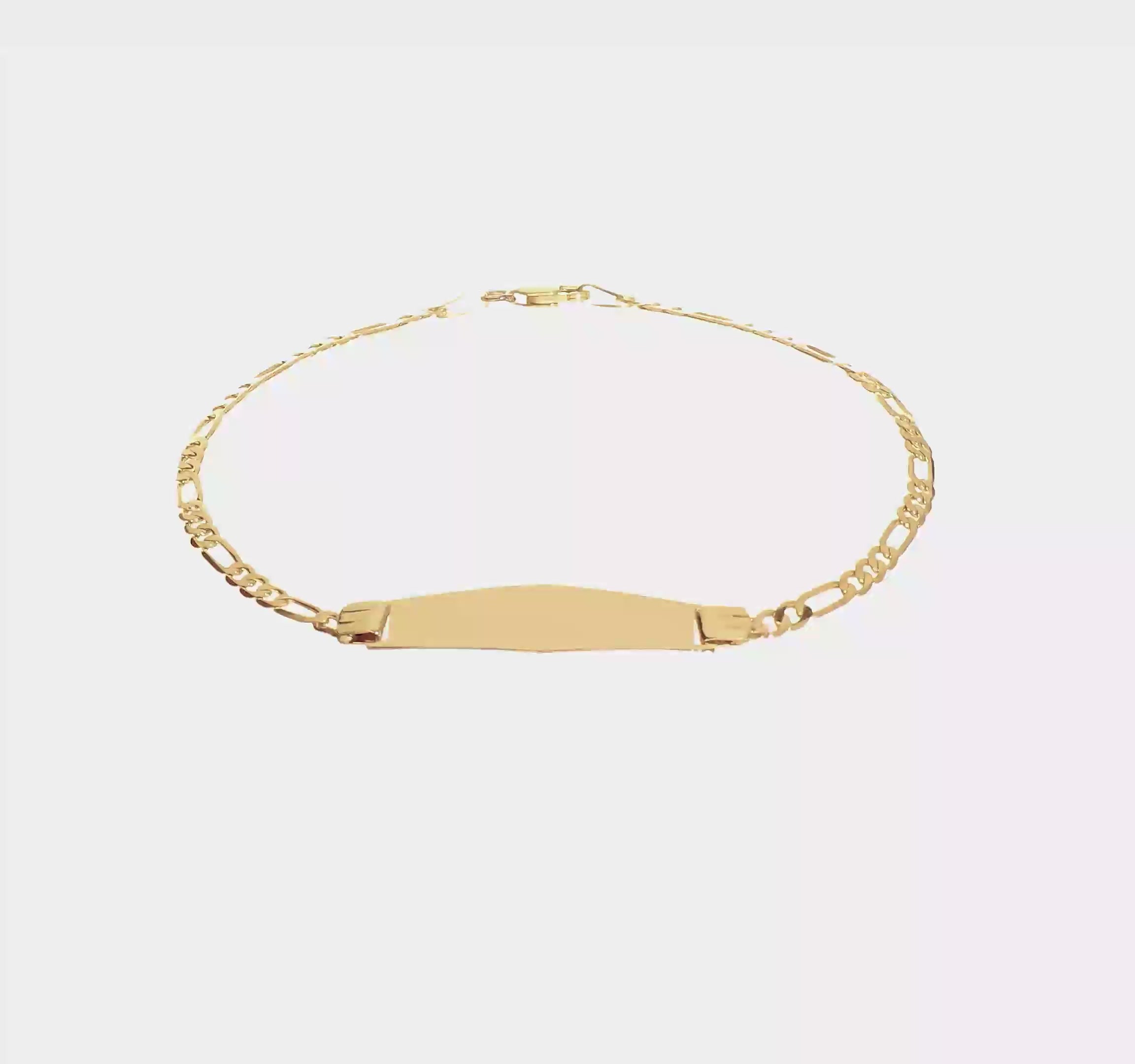 14kt Yellow Gold Polished Solid Chain/Solid Plate Figaro Link Soft Diamond Shape 24.5x7.3mm Plate 7 inch ID Bracelet