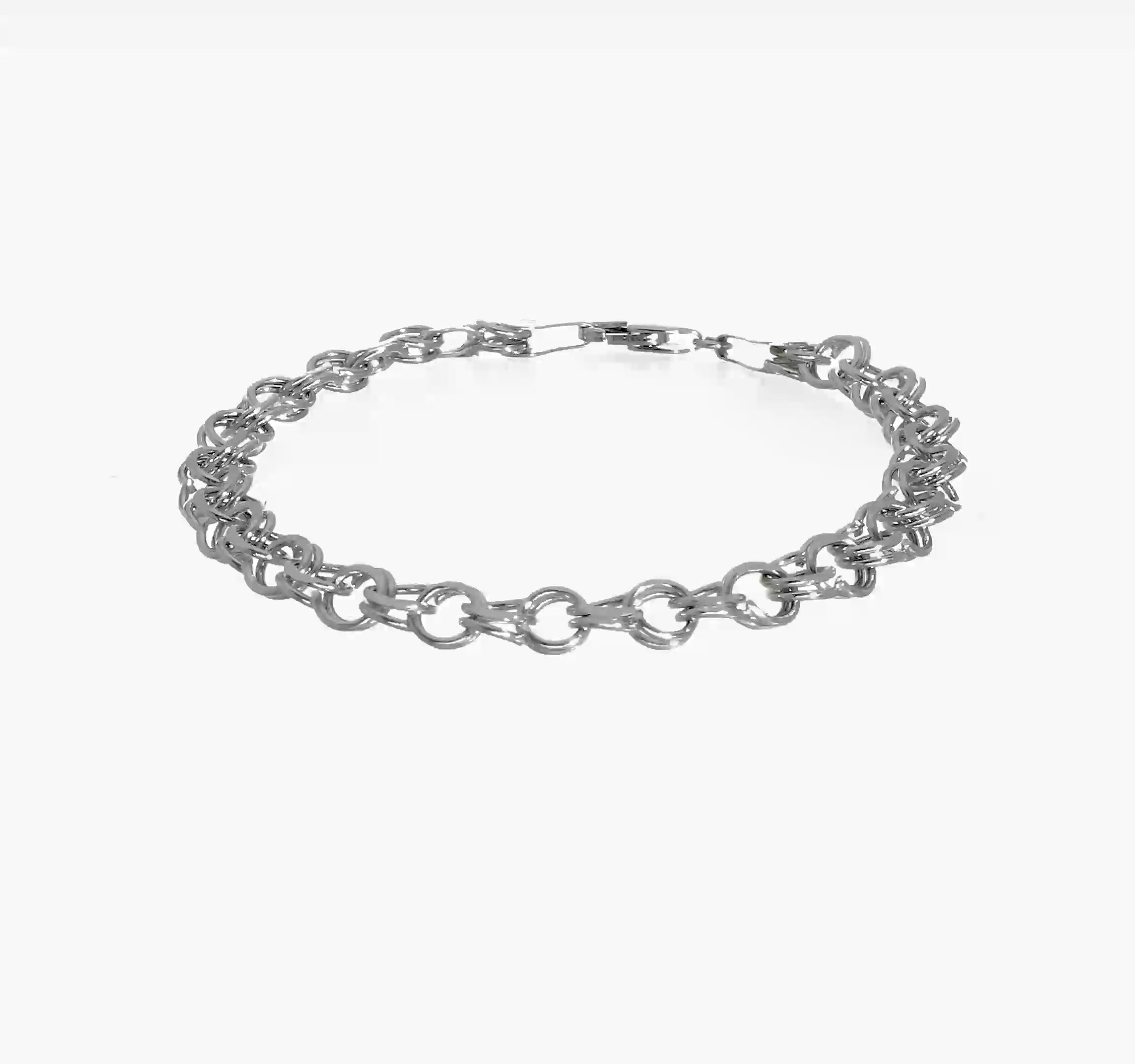 14kt White Gold Double Link Charm Bracelet