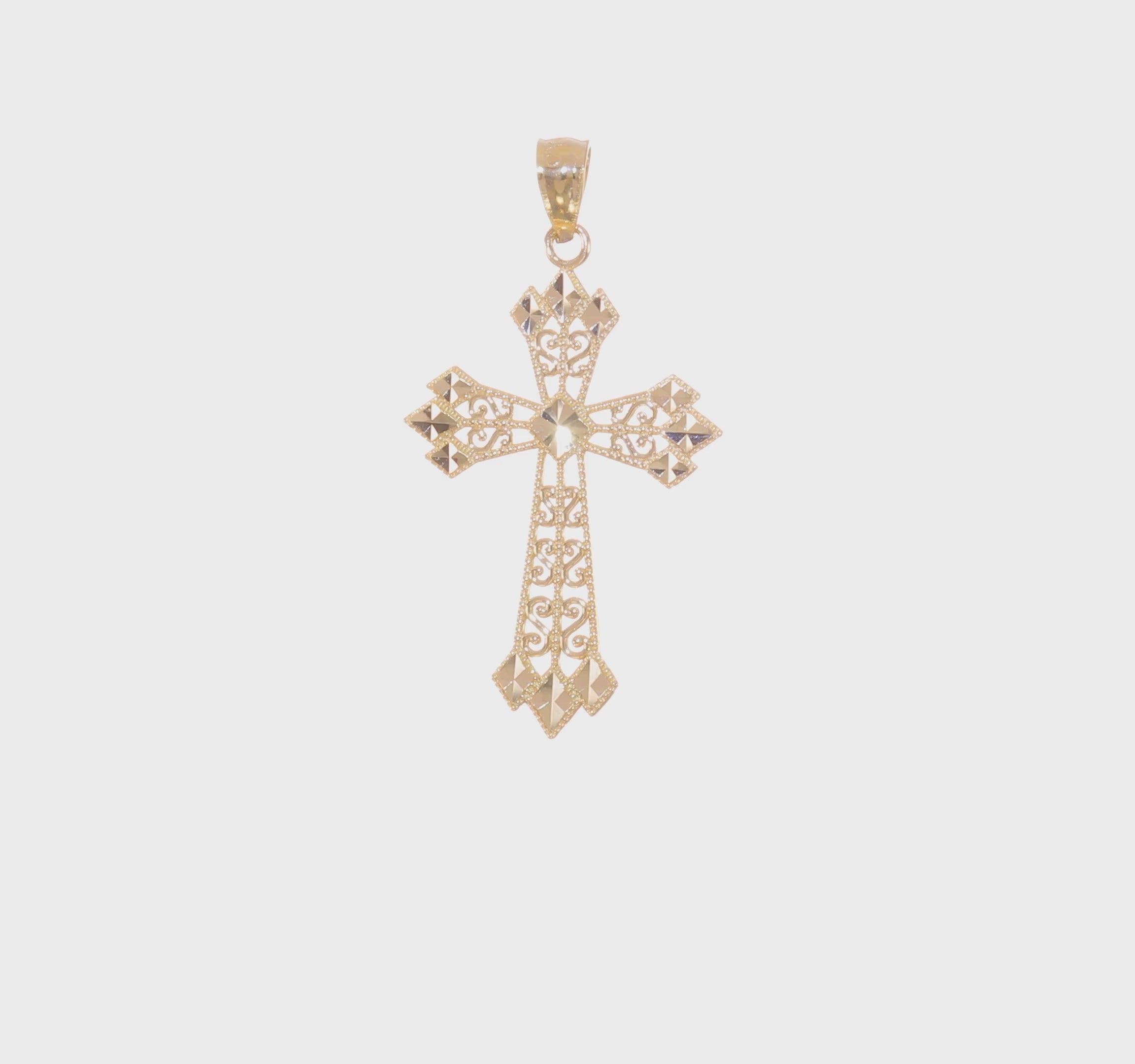 14kt Yellow Gold Diamond-cut Polished Filigree Cross Pendant