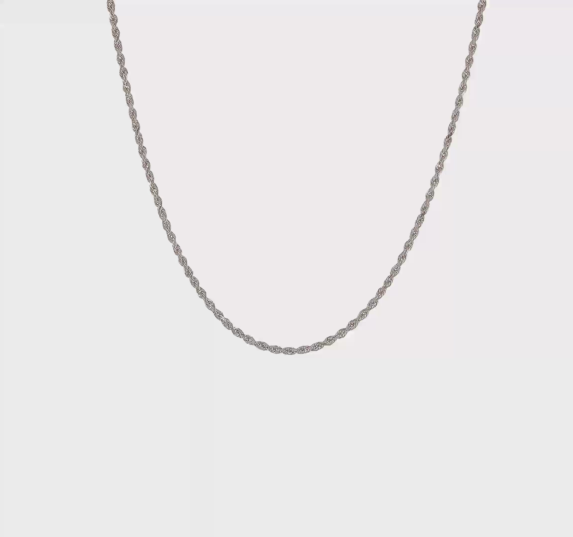 14KT White Gold 20 inch 1.5mm Diamond-cut Rope with Lobster Clasp Chain