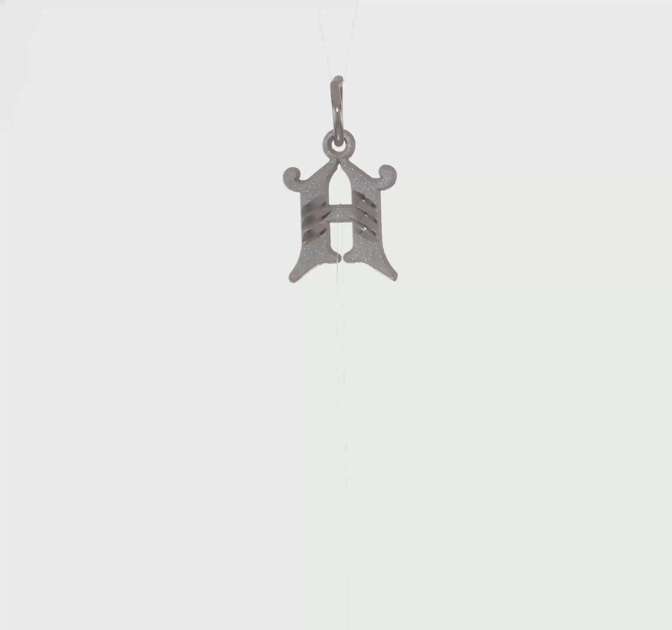 14KT White Gold Diamond-cut Letter H Initial Charm