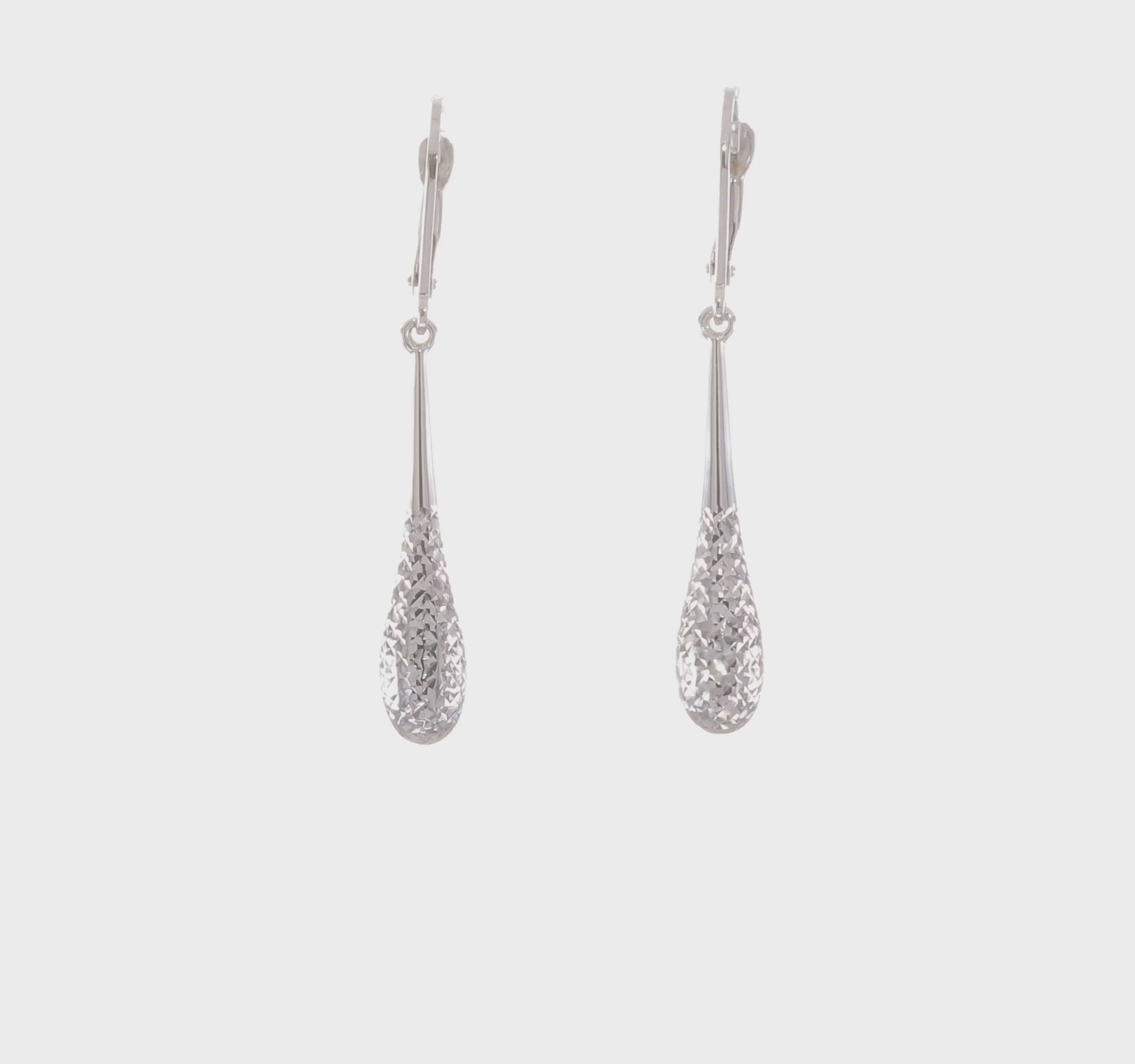 14KT White Gold D/C Leverback Earrings