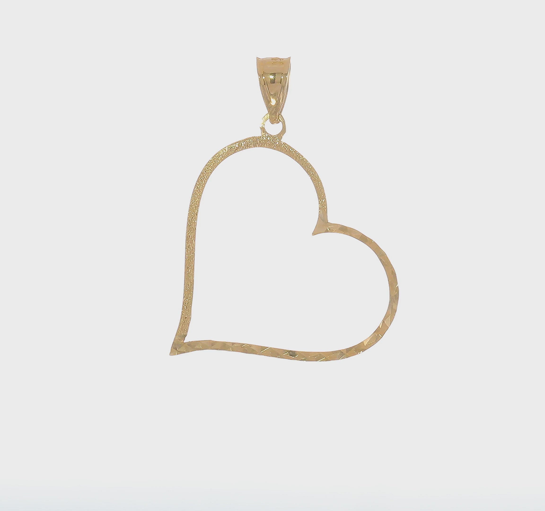 14KT Yellow Gold Satin Diamond-cut Crooked Heart Pendant