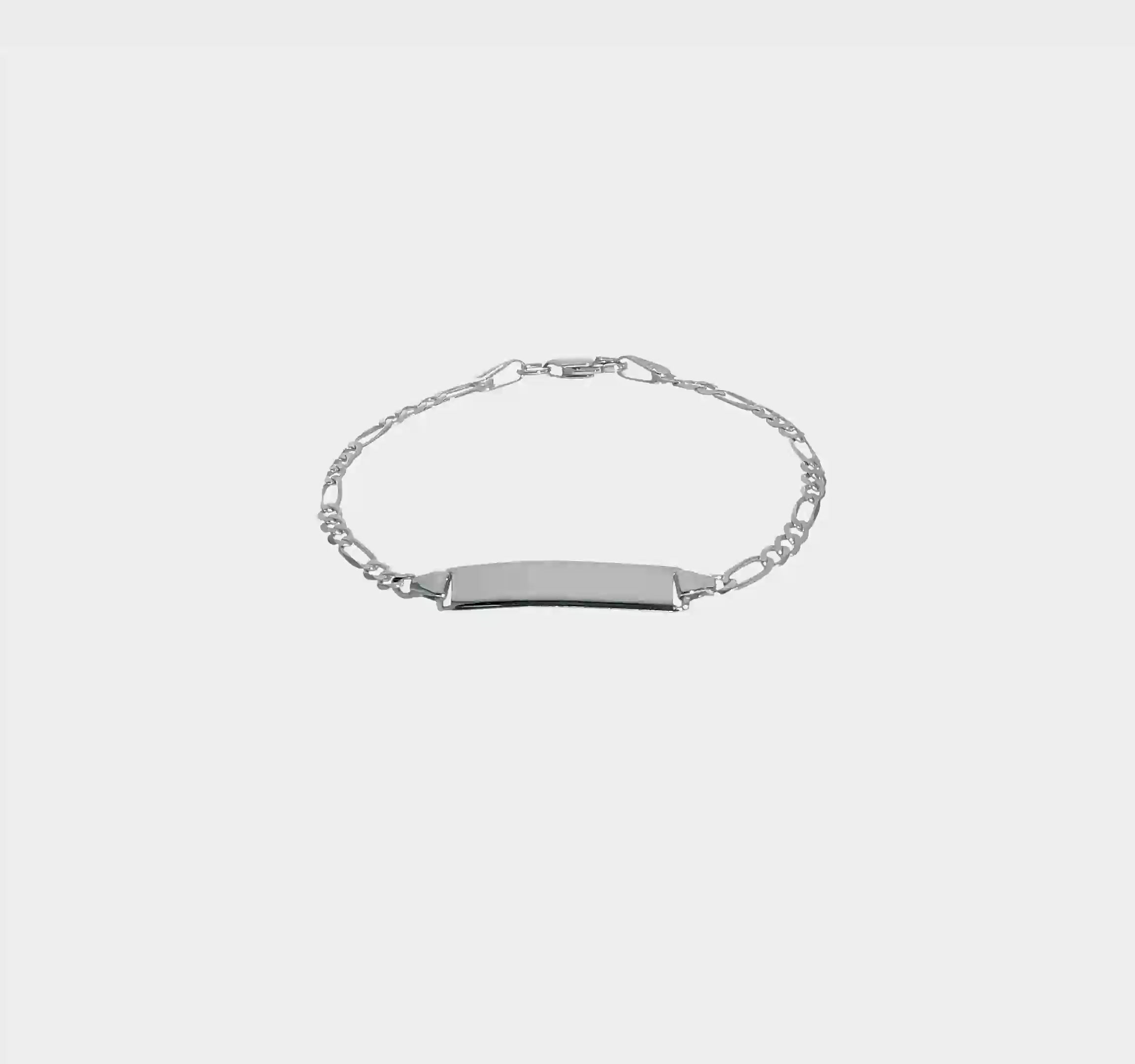 14kt White Gold Polished Solid Chain/Solid Plate Figaro Link 20x4.5mm Plate 6 inch Baby/Child ID Bracelet
