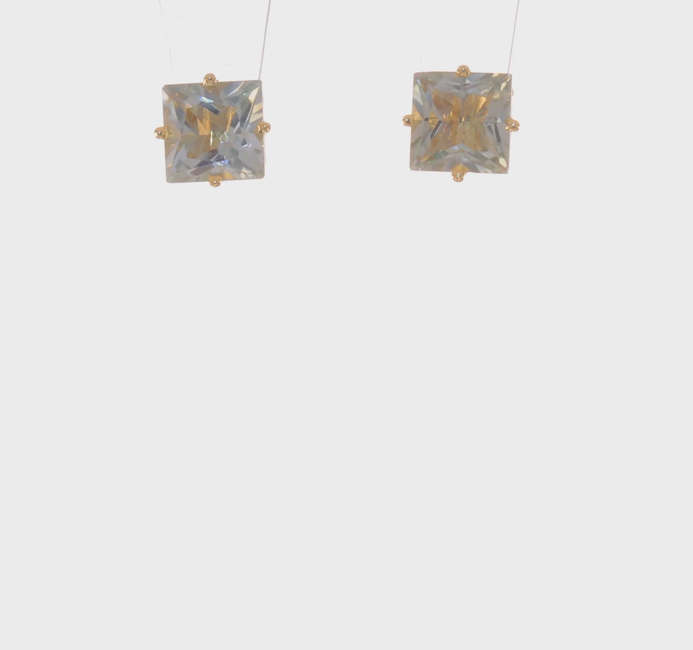 14kt Yellow Gold 6mm Square Green Quartz Earrings