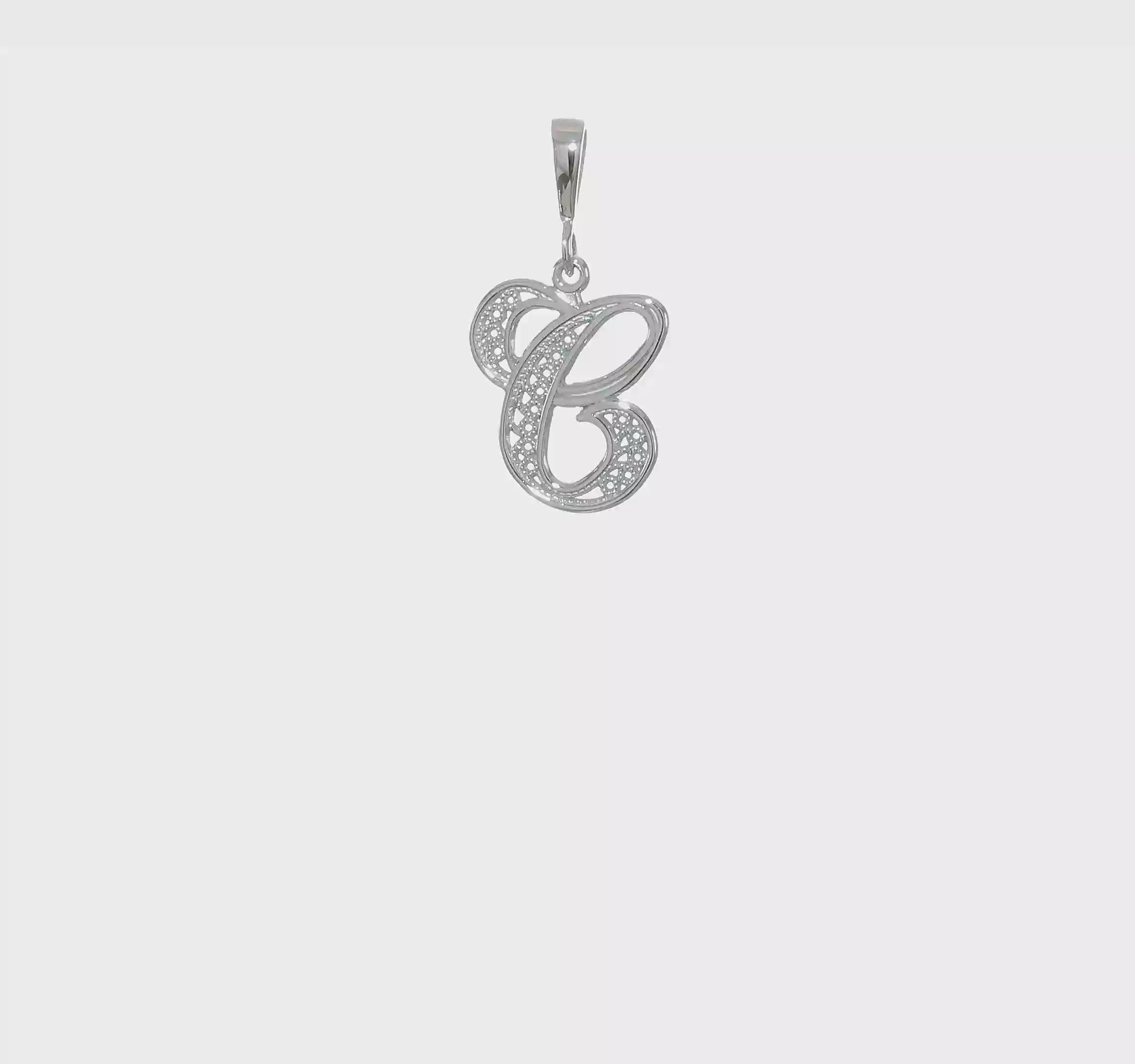 10KT White Gold Filigree Initial C Pendant